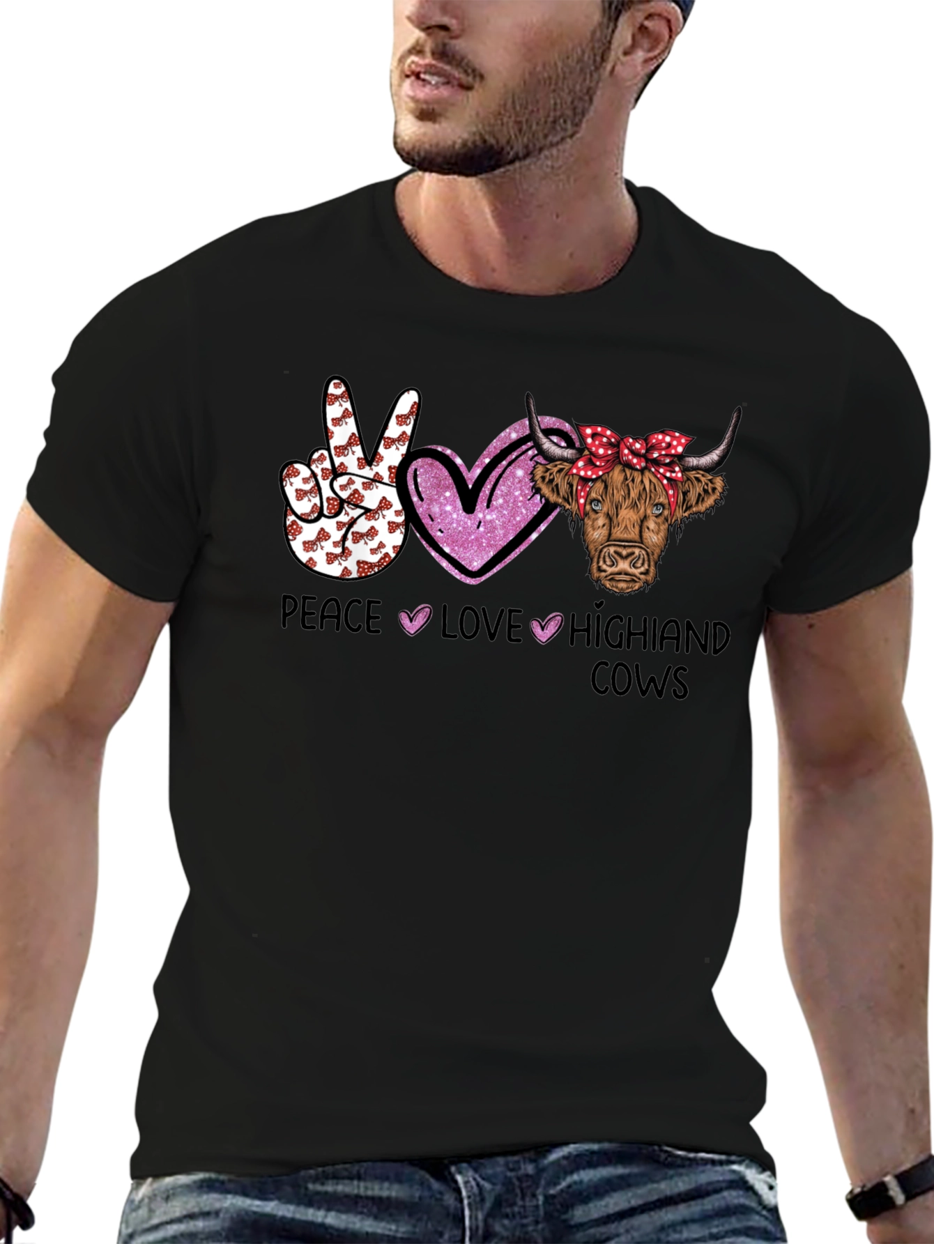 Peace Love Highland Cows Graphic T-Shirt