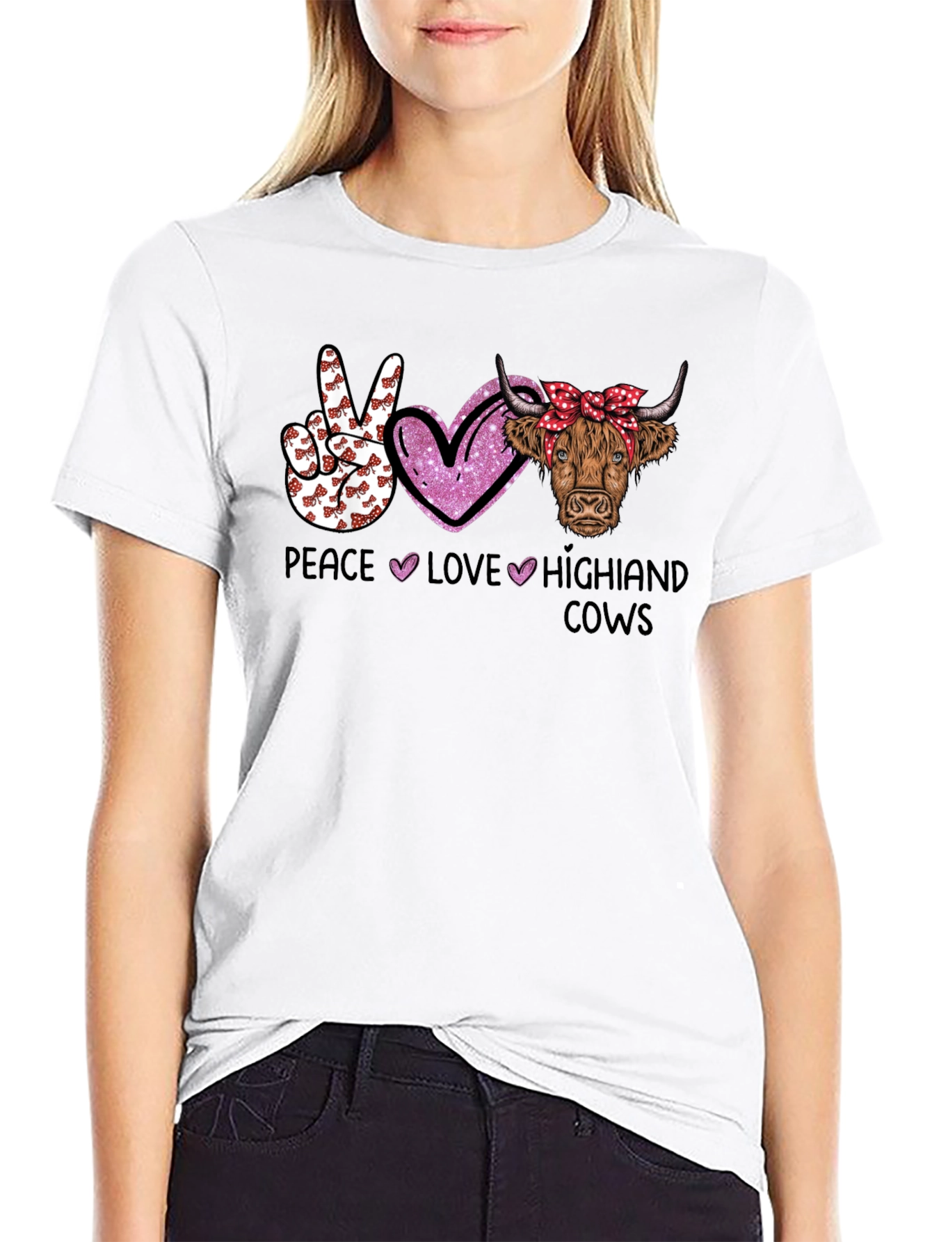 Peace Love Highland Cows Graphic T-Shirt