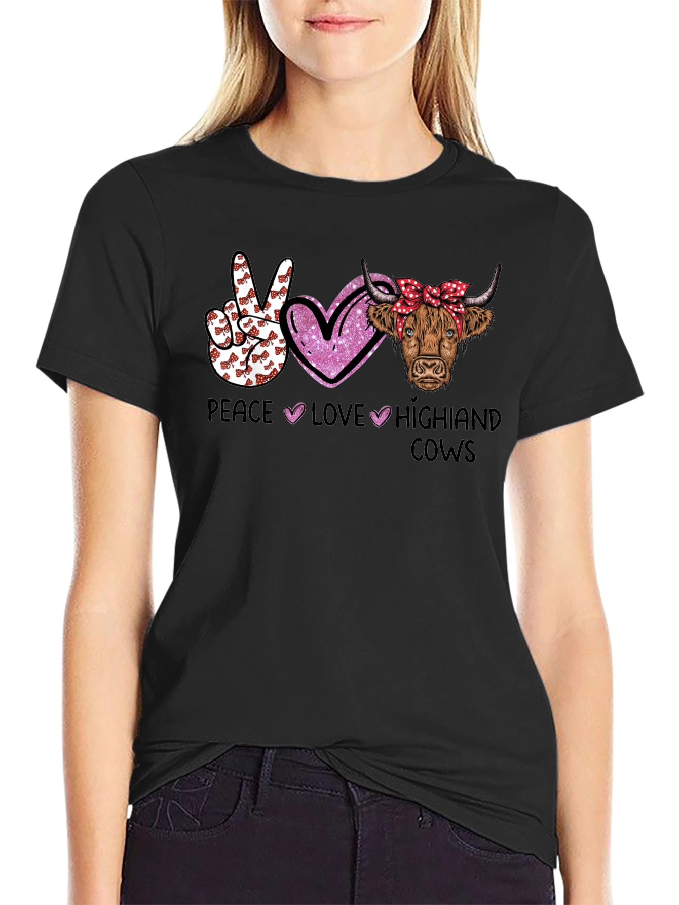 Peace Love Highland Cows Graphic T-Shirt