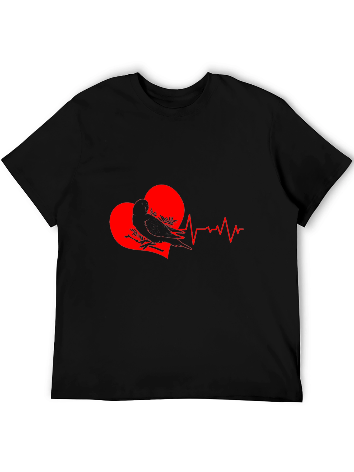 Heartbeat Bird Graphic Tee - Stylish Black T-Shirt
