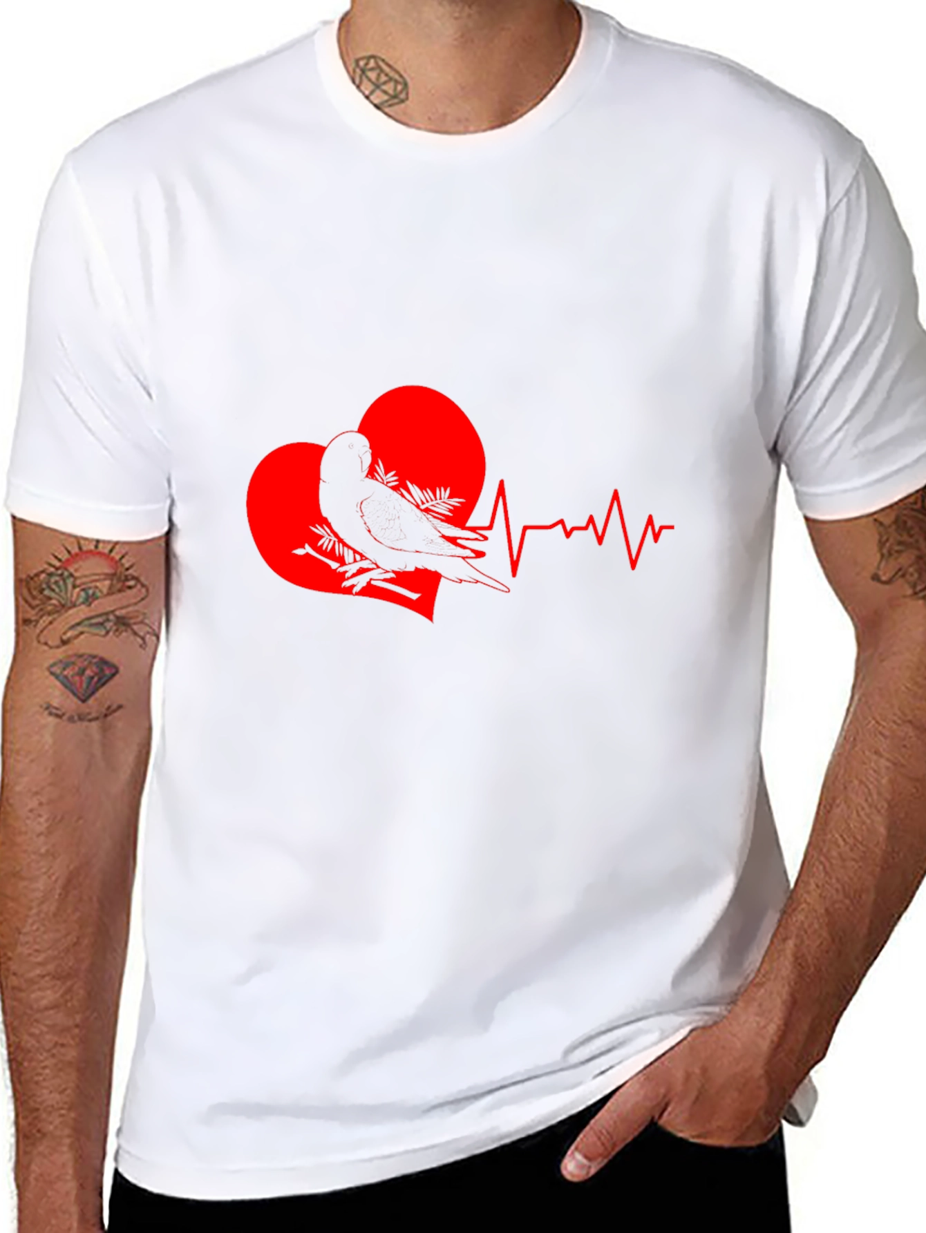 Heartbeat Bird Graphic Tee - Stylish Black T-Shirt