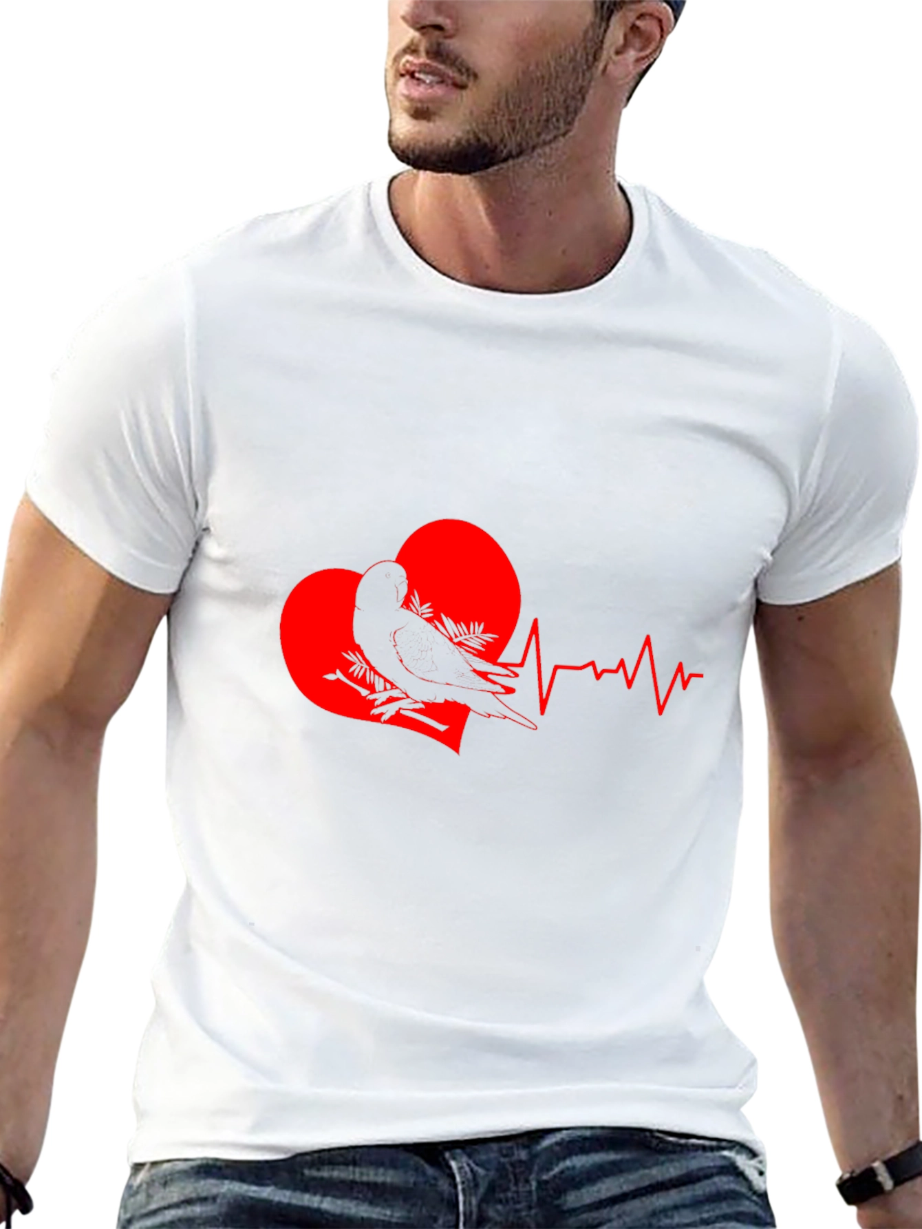Heartbeat Bird Graphic Tee - Stylish Black T-Shirt