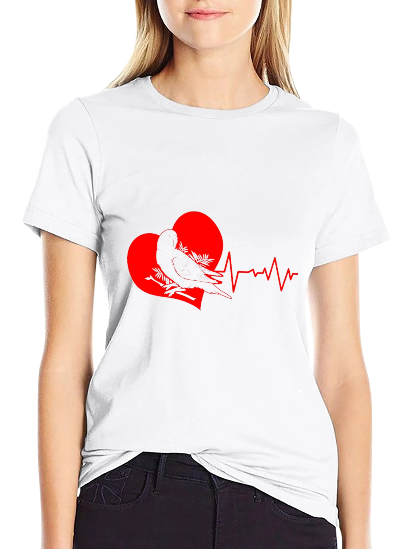 Heartbeat Bird Graphic Tee - Stylish Black T-Shirt