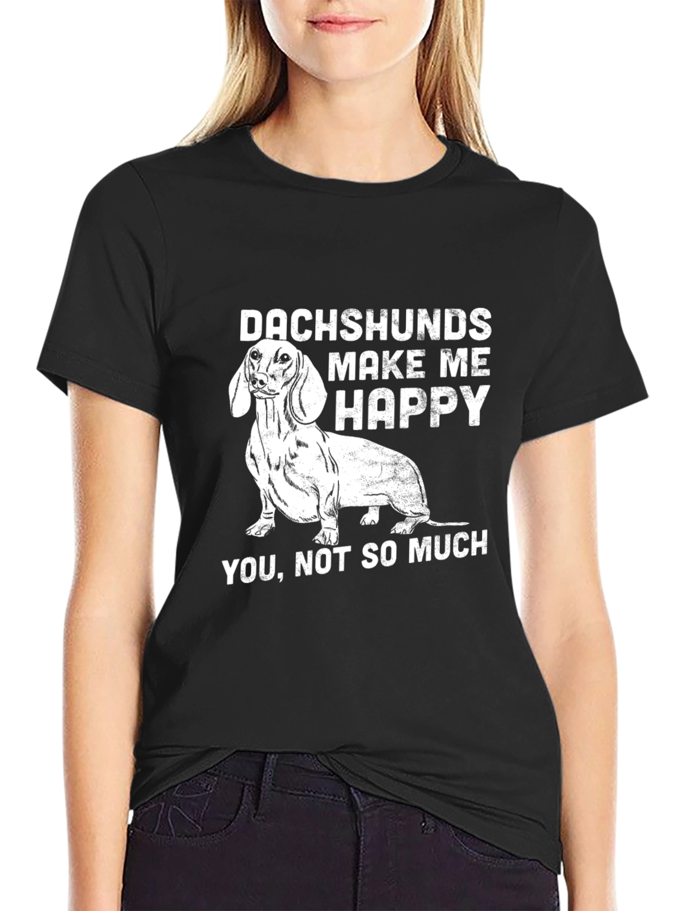 Dachshunds Make Me Happy T-Shirt Unisex Black Tee