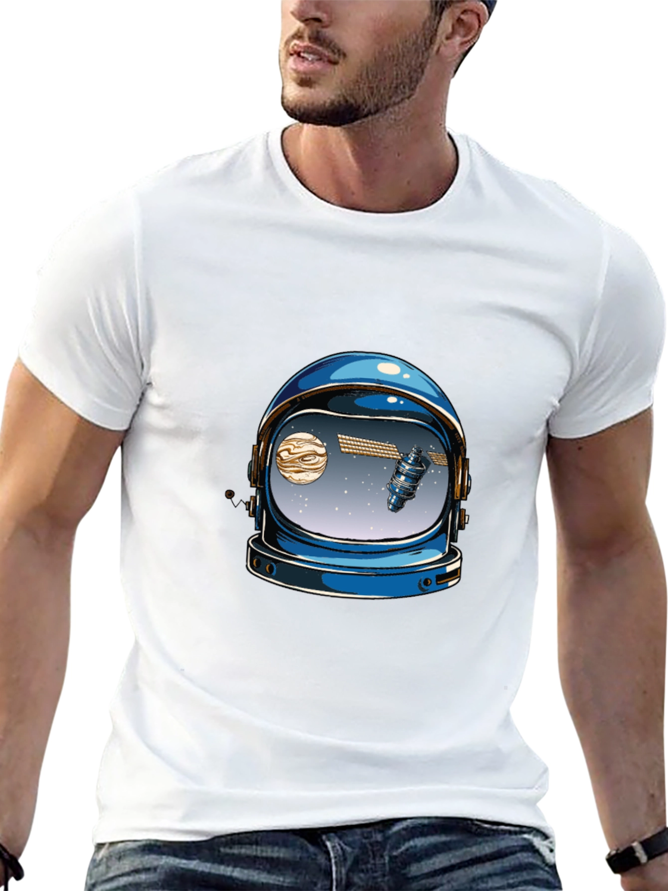 Astronaut Helmet Graphic Tee - Space Lover T-Shirt