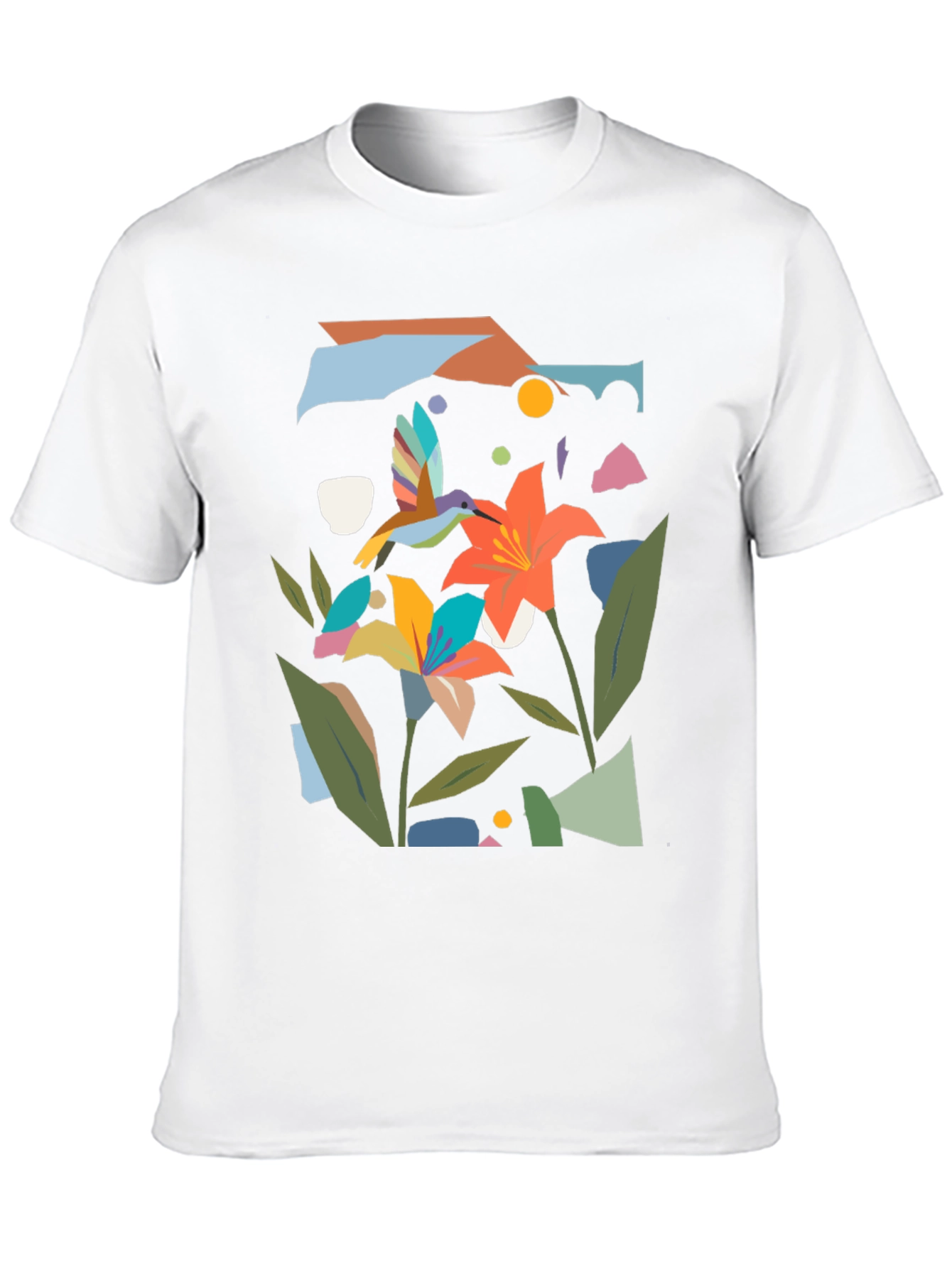 Abstract Floral & Hummingbird Black Graphic Tee