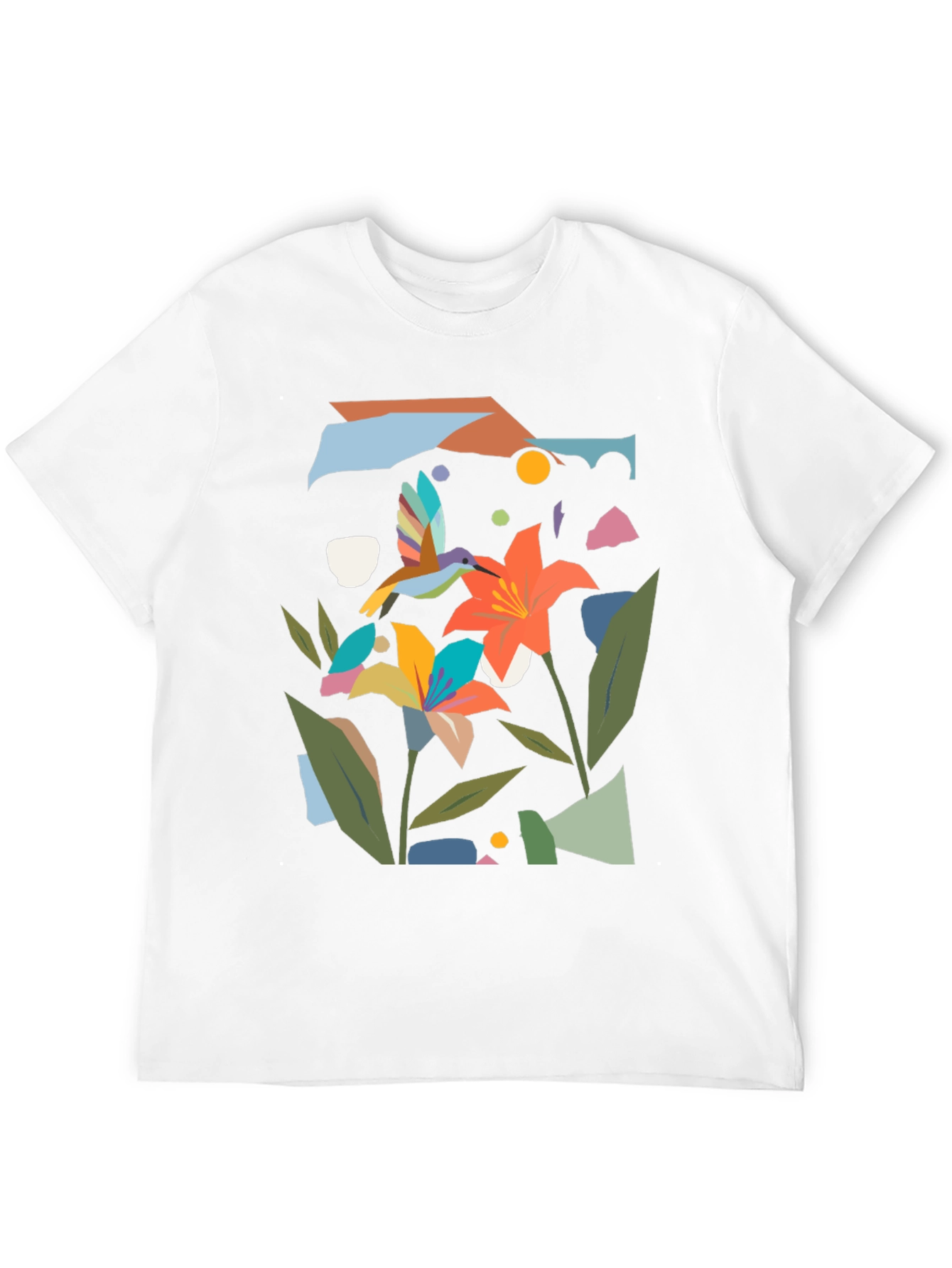 Abstract Floral & Hummingbird Black Graphic Tee