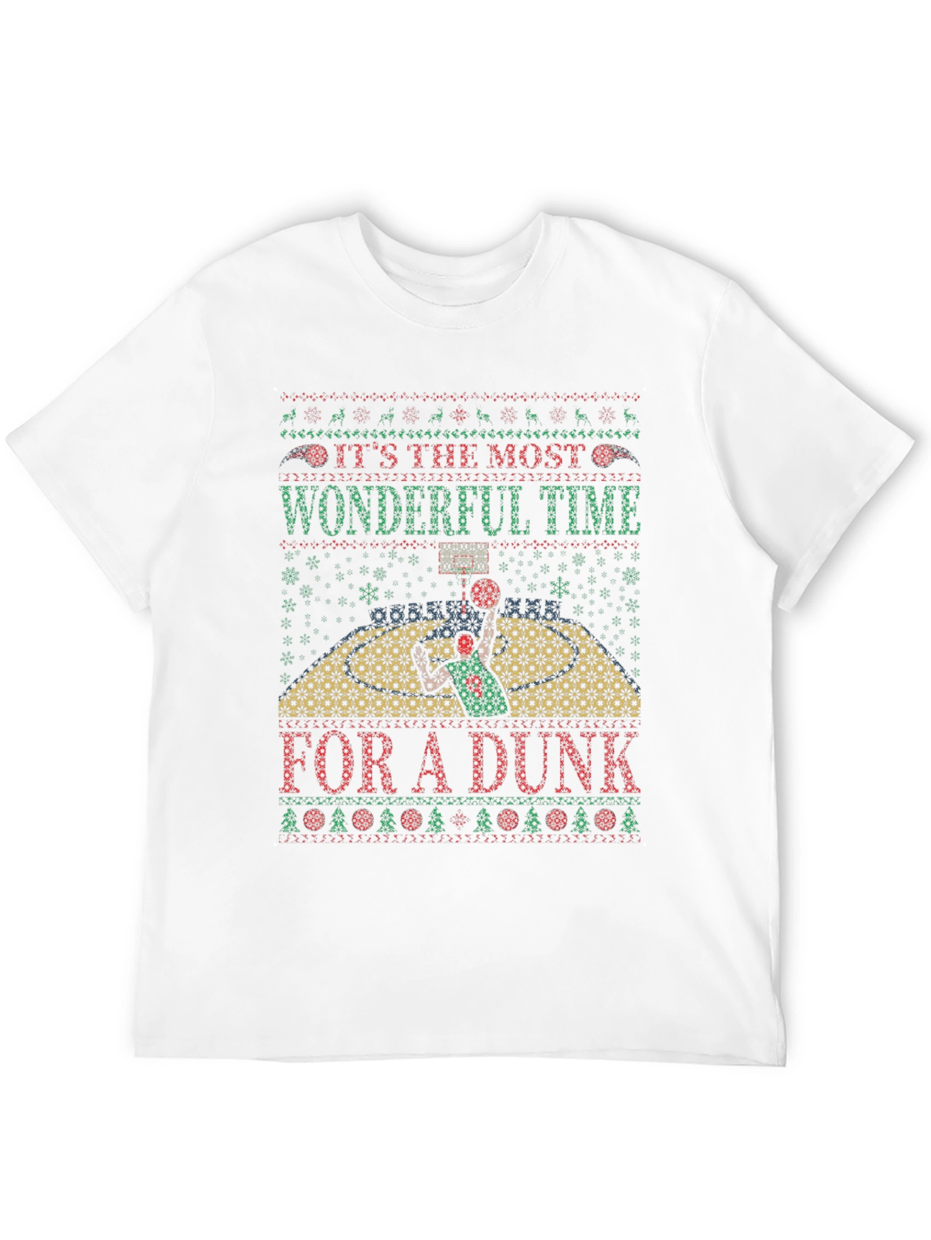 Festive Basketball Dunk Ugly Christmas T-Shirt