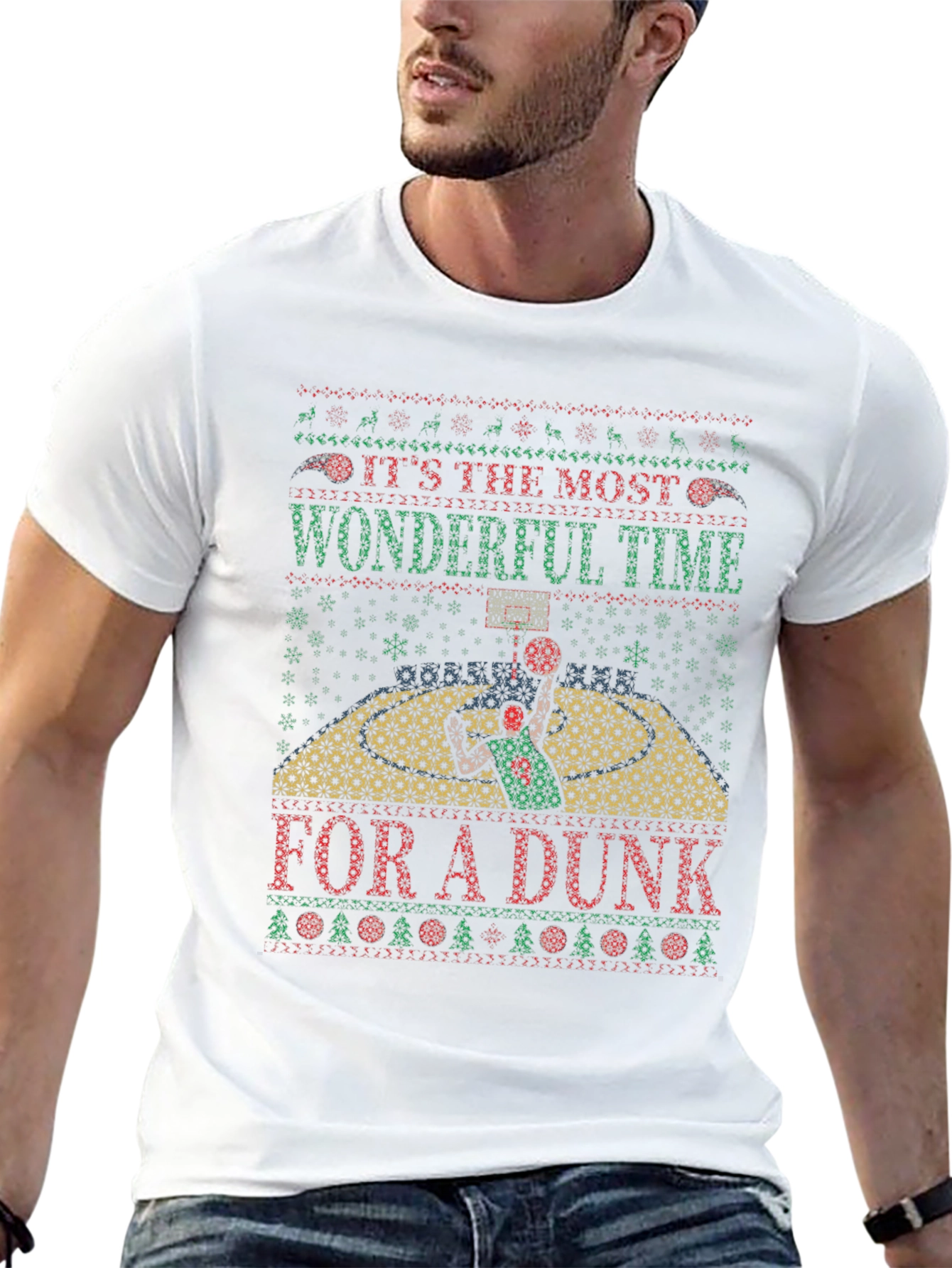 Festive Basketball Dunk Ugly Christmas T-Shirt