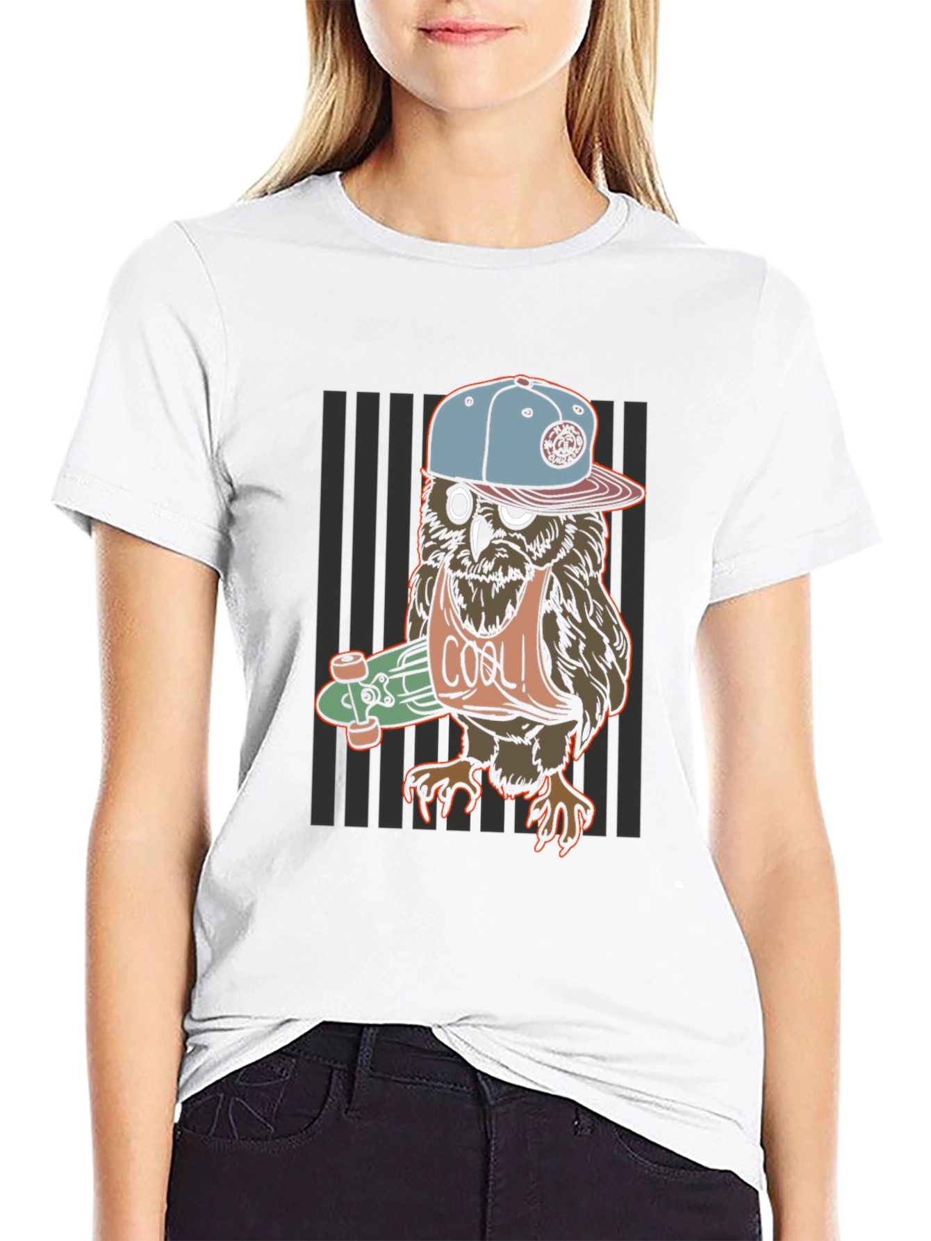 Cool Owl Skater Graphic T-Shirt
