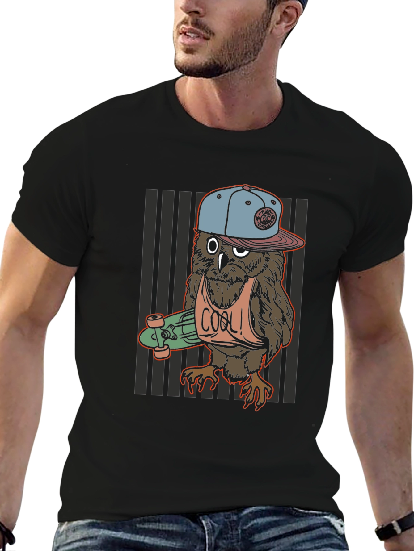 Cool Owl Skater Graphic T-Shirt