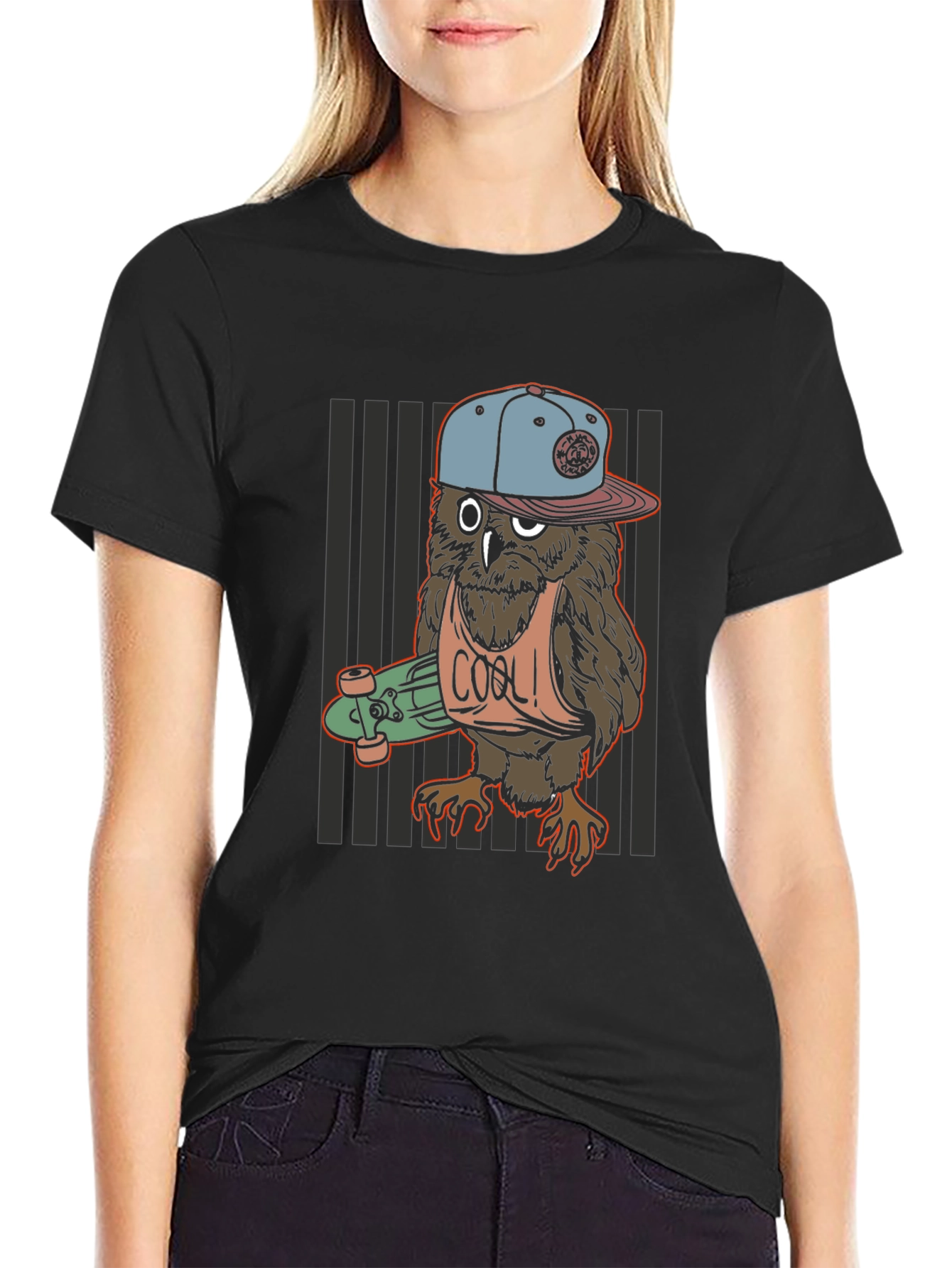 Cool Owl Skater Graphic T-Shirt