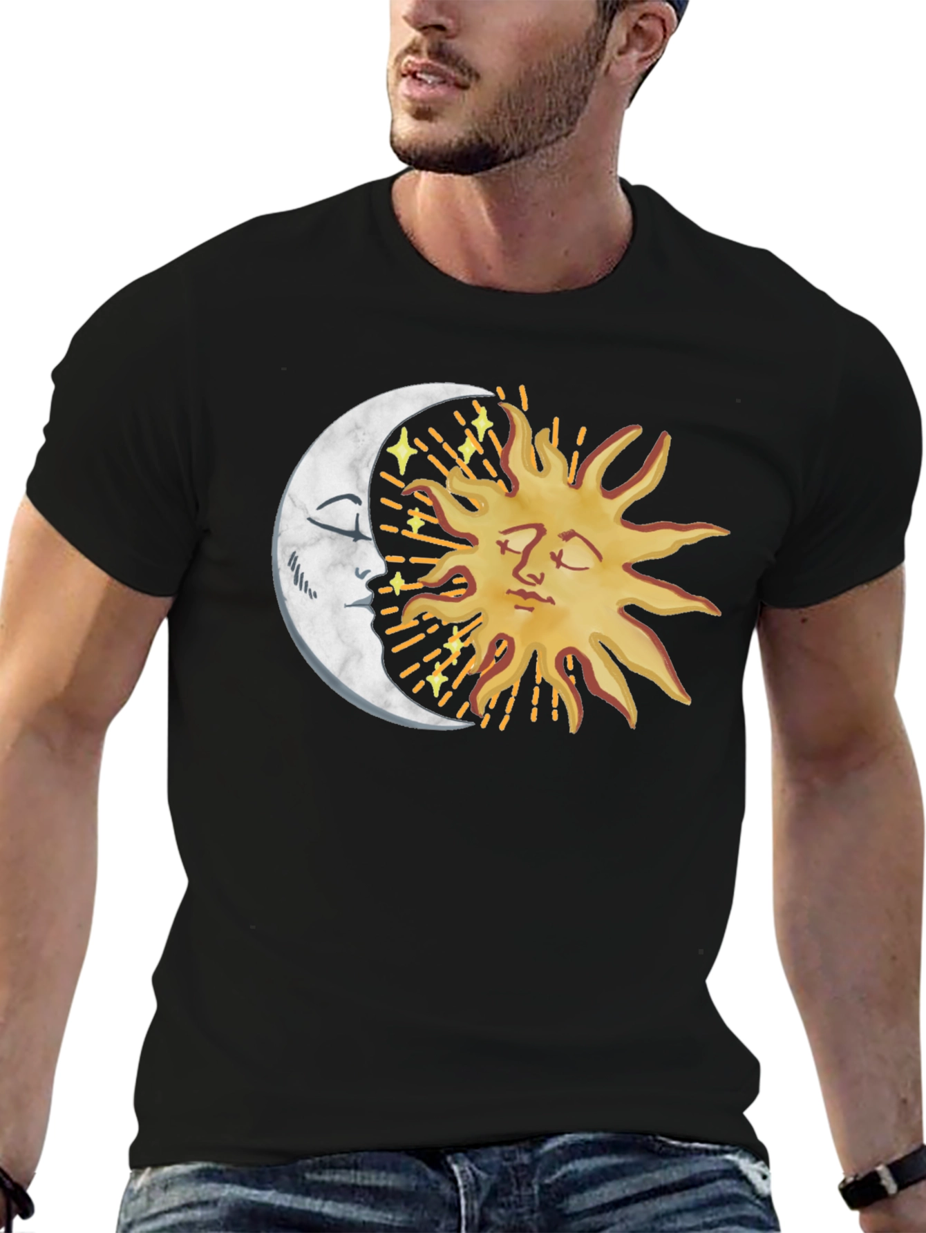 Celestial Sun & Moon Graphic Tee - Black