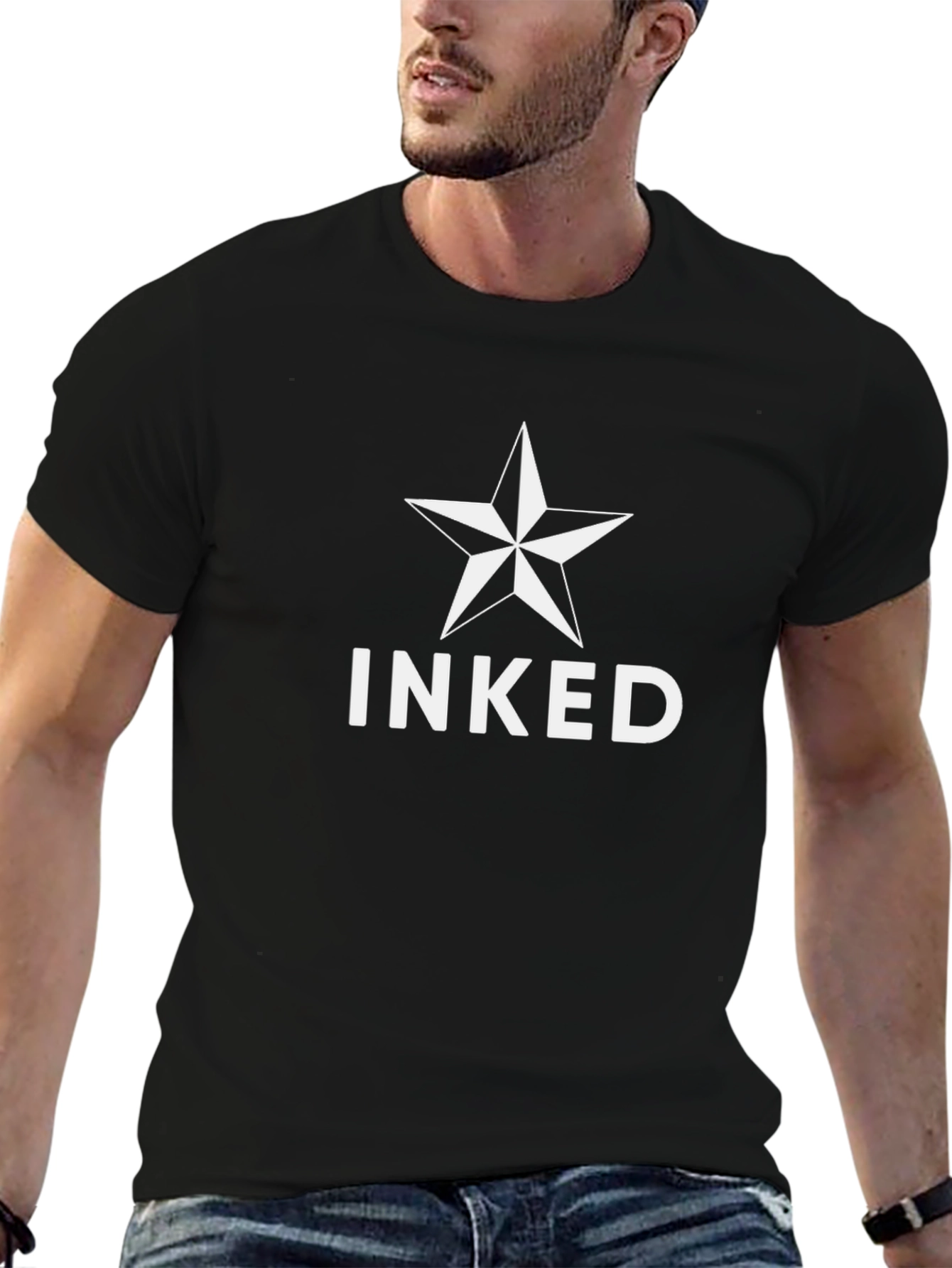 Inked Star Graphic T-Shirt - Black Crew Neck Tee