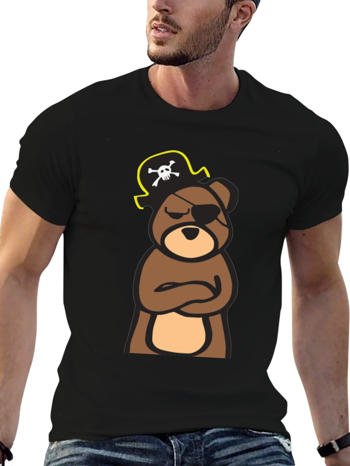 Pirate Bear Graphic Tee - Black Cotton T-Shirt