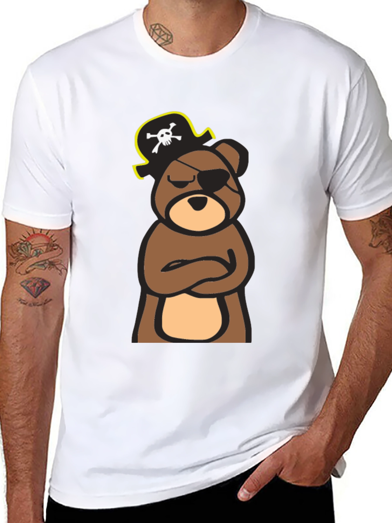 Pirate Bear Graphic Tee - Black Cotton T-Shirt