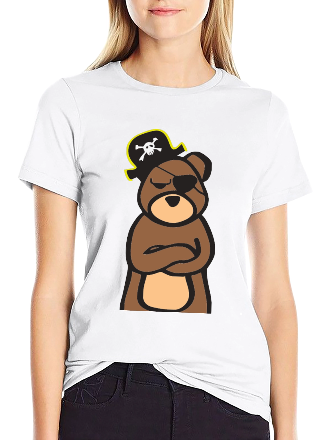 Pirate Bear Graphic Tee - Black Cotton T-Shirt