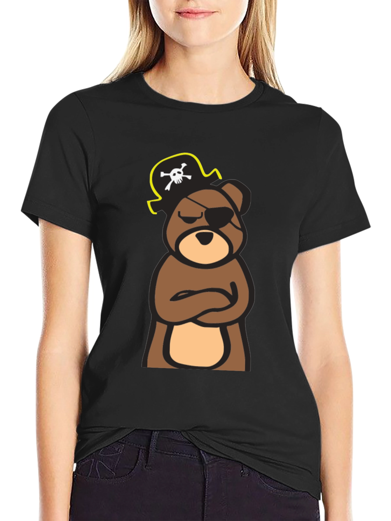 Pirate Bear Graphic Tee - Black Cotton T-Shirt
