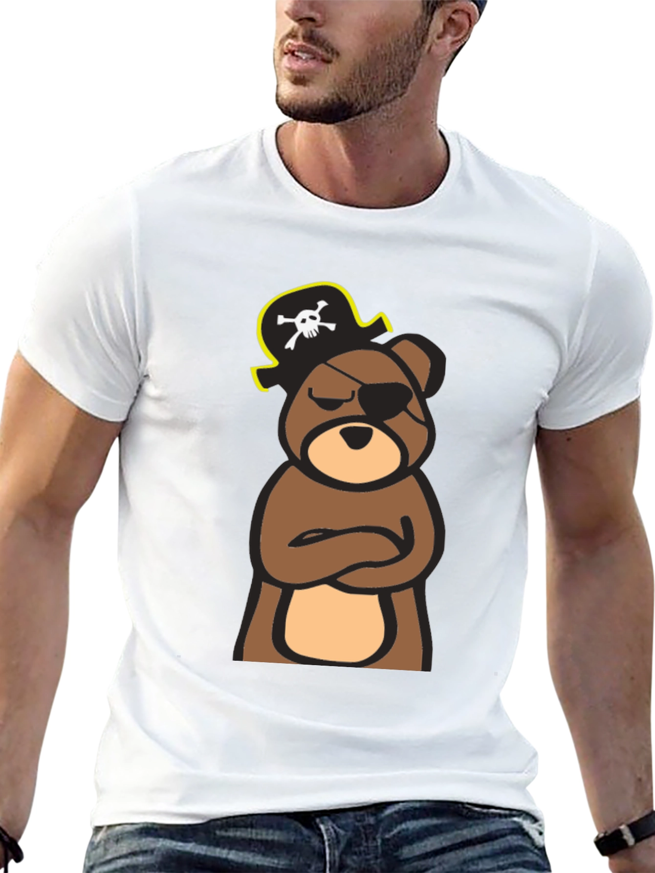 Pirate Bear Graphic Tee - Black Cotton T-Shirt