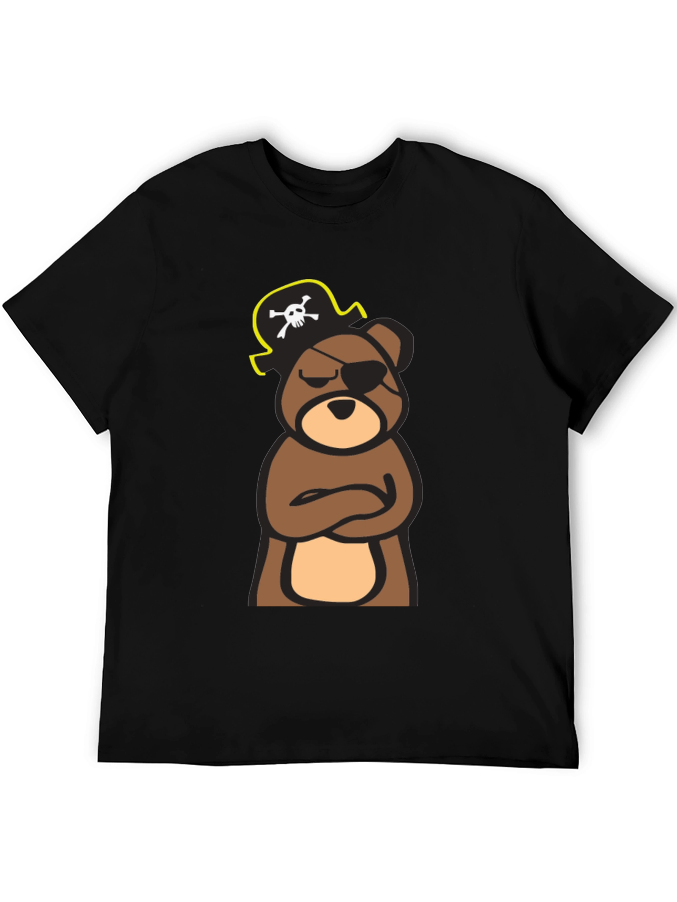 Pirate Bear Graphic Tee - Black Cotton T-Shirt