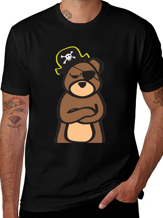 Pirate Bear Graphic Tee - Black Cotton T-Shirt