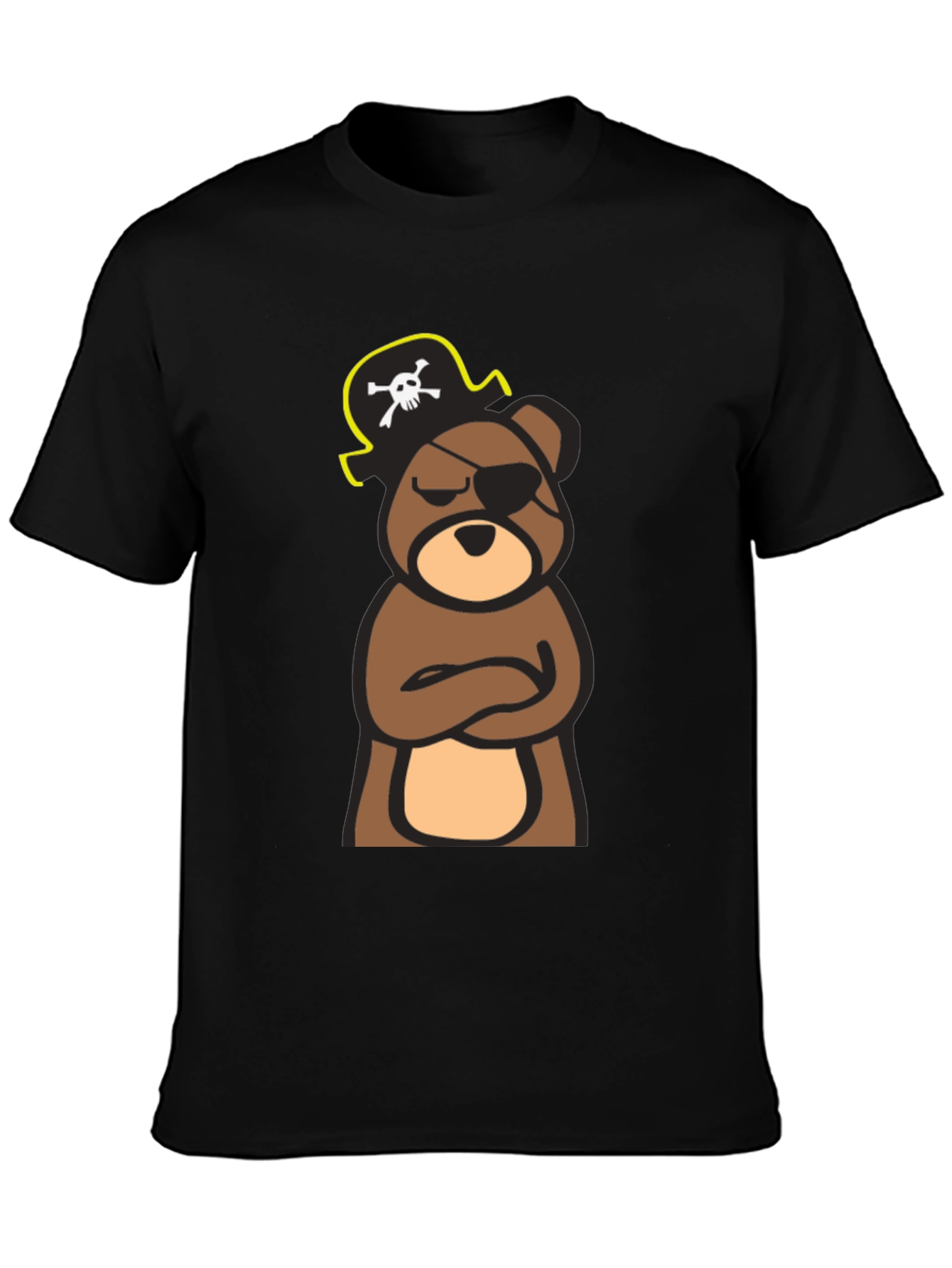 Pirate Bear Graphic Tee - Black Cotton T-Shirt