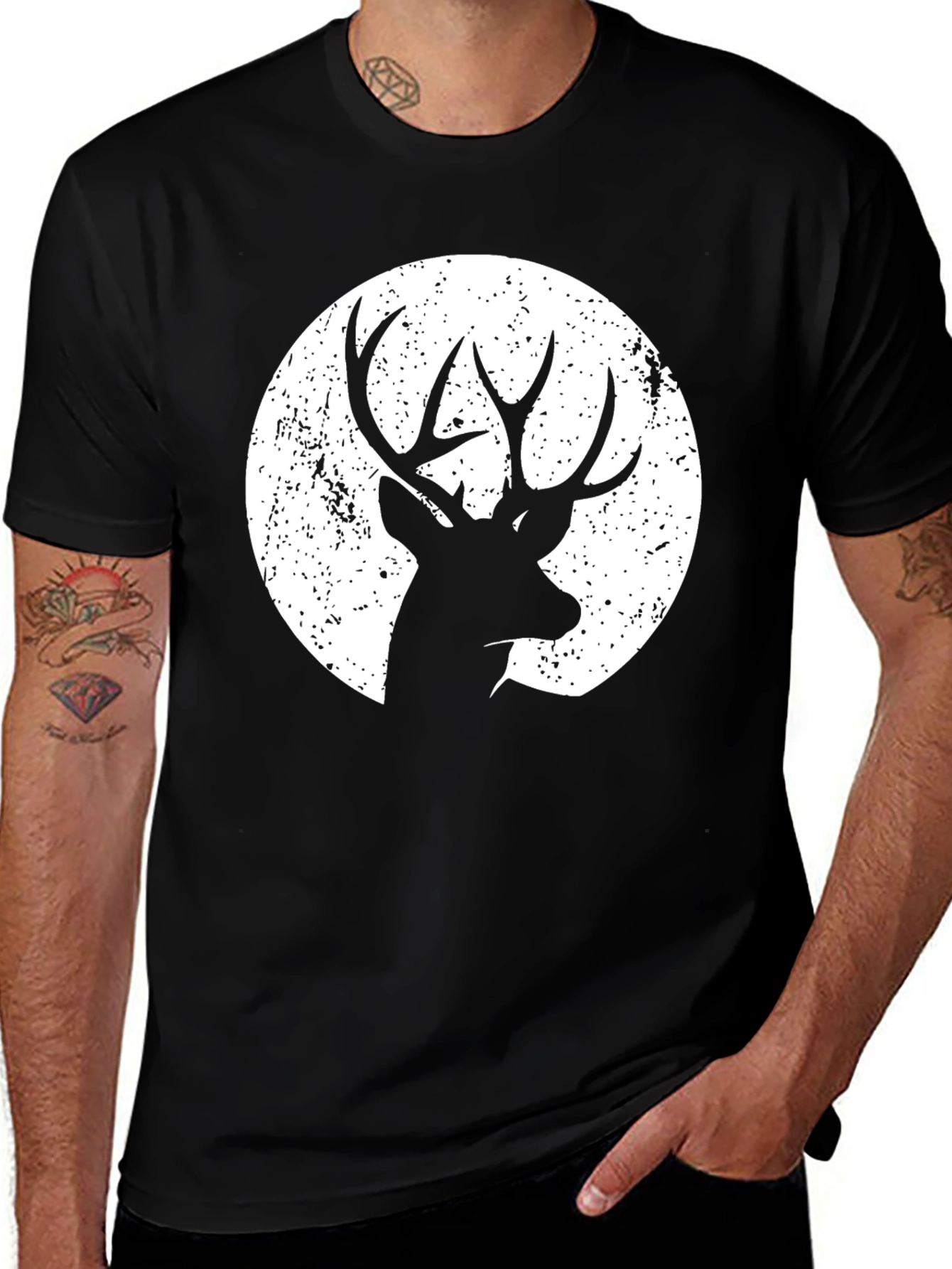 Deer Silhouette Graphic Tee - Black Cotton Blend