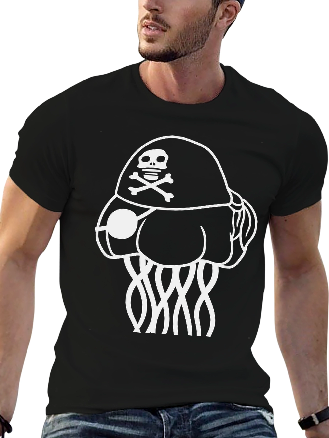 Pirate Jellyfish Graphic Tee - Black Cotton Comfort