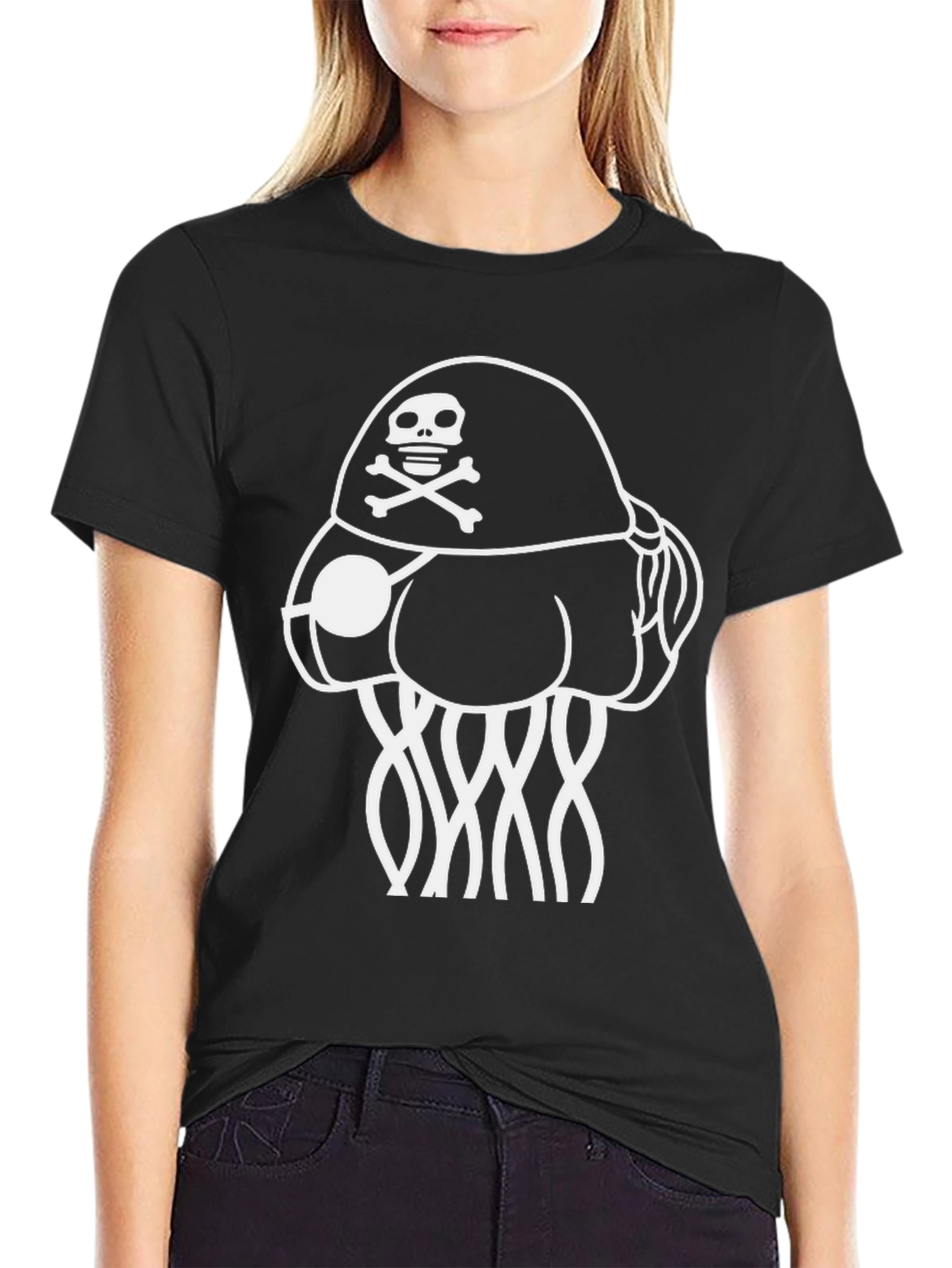 Pirate Jellyfish Graphic Tee - Black Cotton Comfort