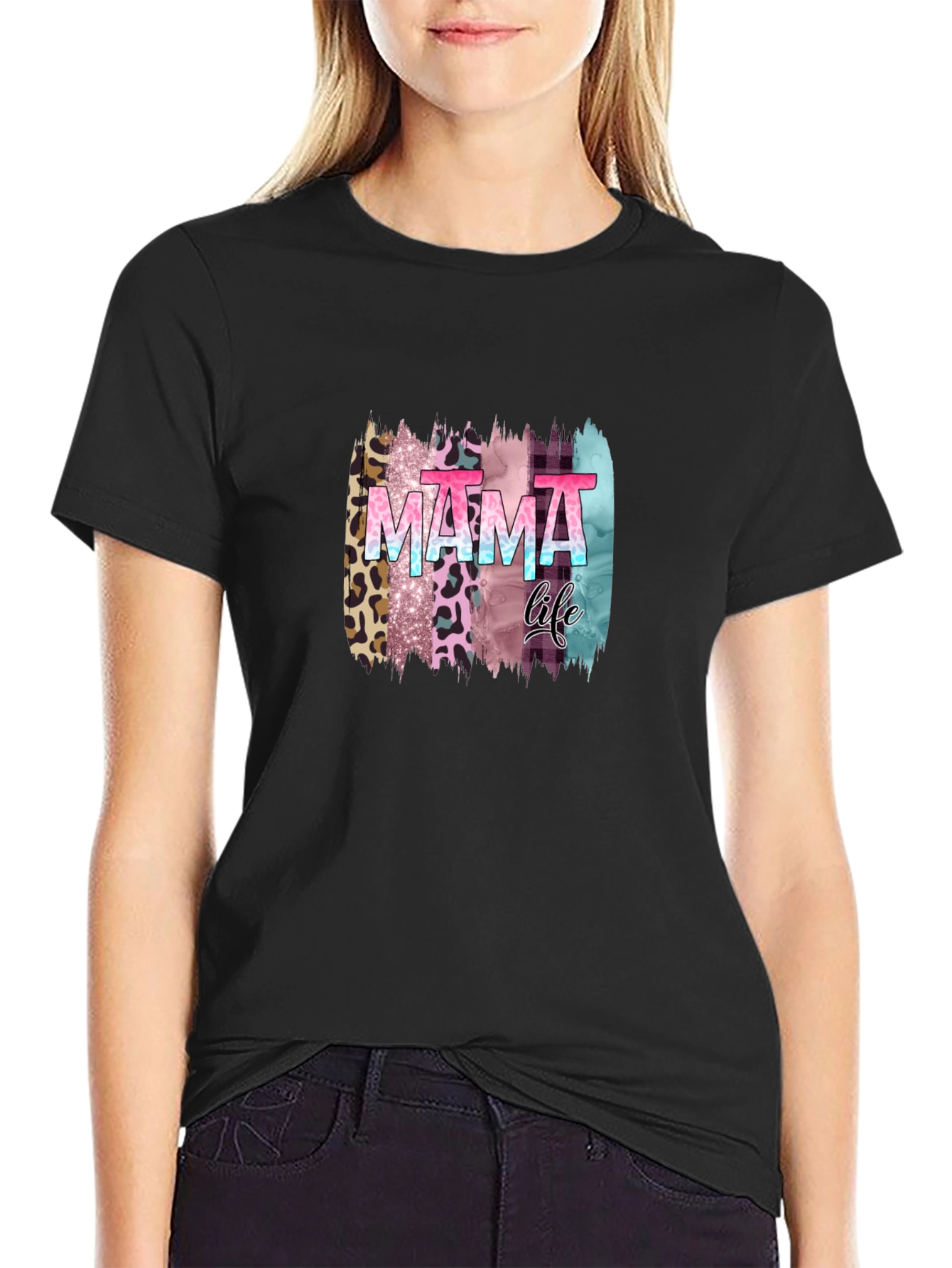 Mama Life Leopard Brush Stroke Graphic Tee