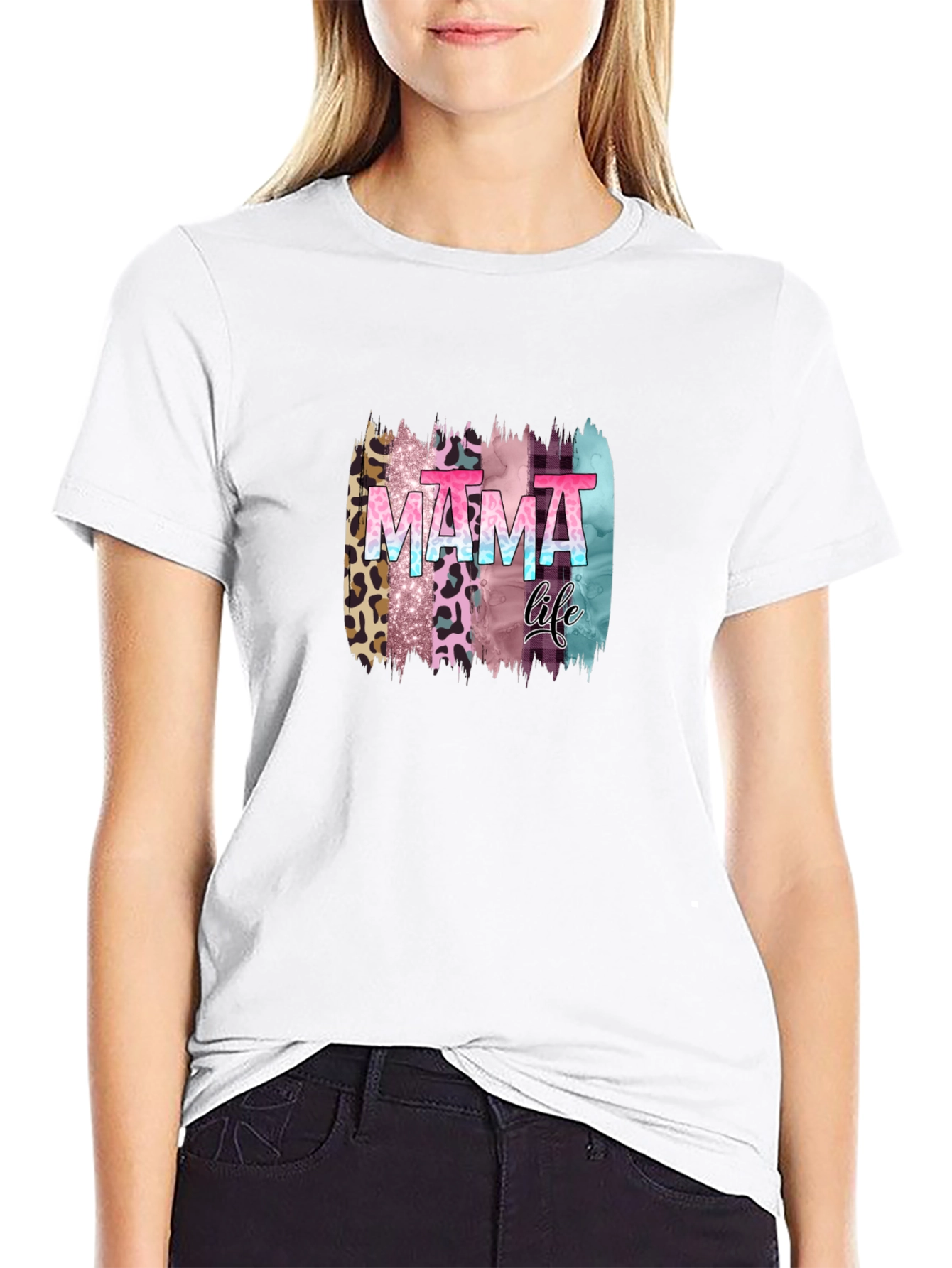 Mama Life Leopard Brush Stroke Graphic Tee