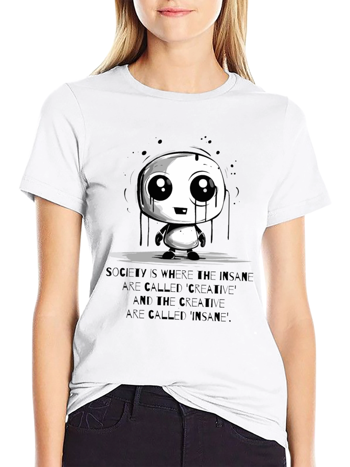 Mens Black Graphic Tee - Creative Insane Design