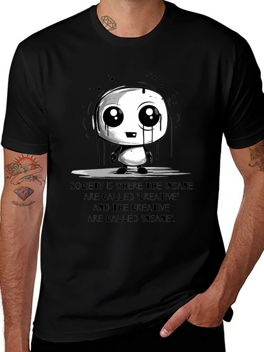 Mens Black Graphic Tee - Creative Insane Design
