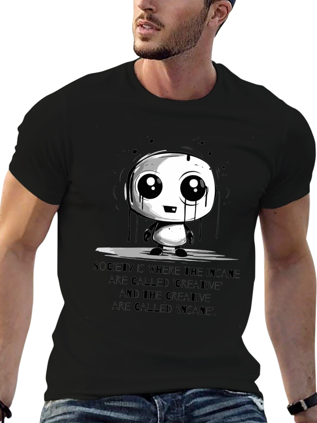 Mens Black Graphic Tee - Creative Insane Design