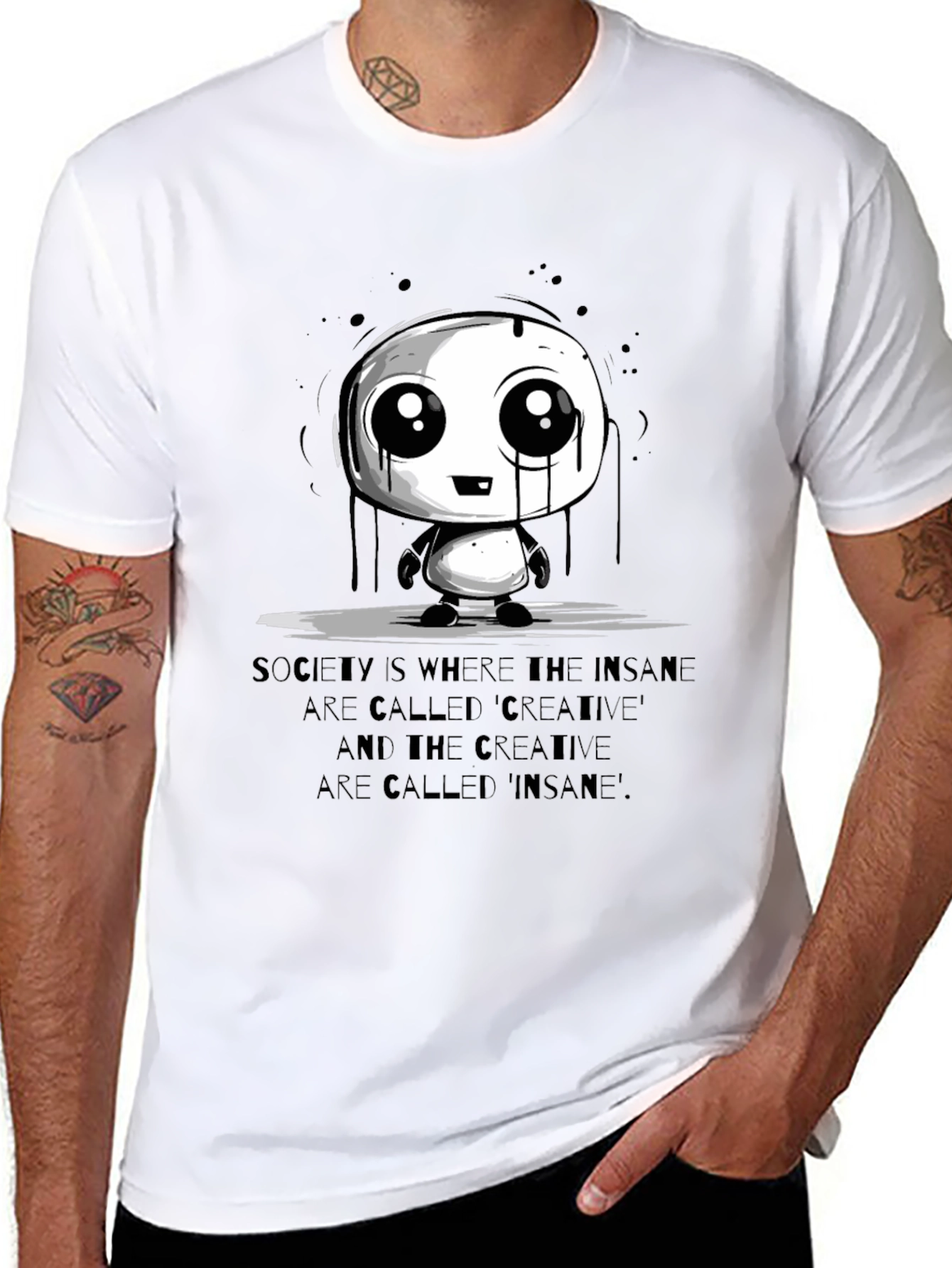 Mens Black Graphic Tee - Creative Insane Design