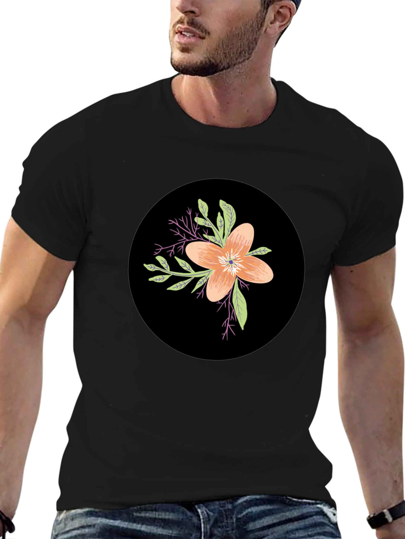 Floral Graphic Black T-Shirt