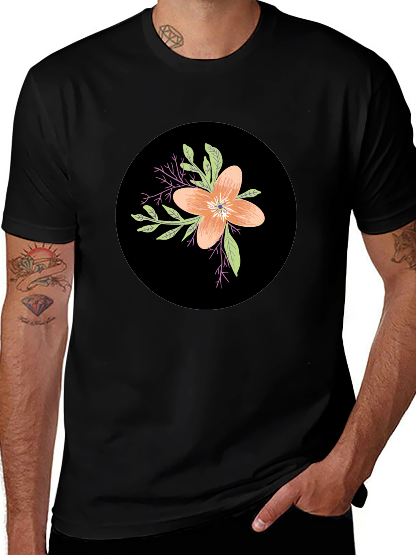 Floral Graphic Black T-Shirt