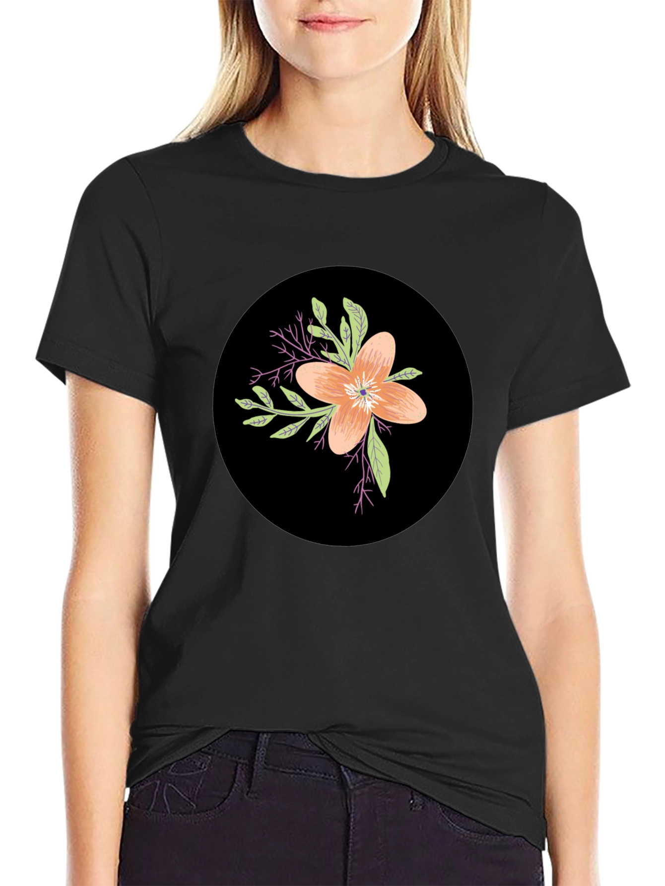 Floral Graphic Black T-Shirt