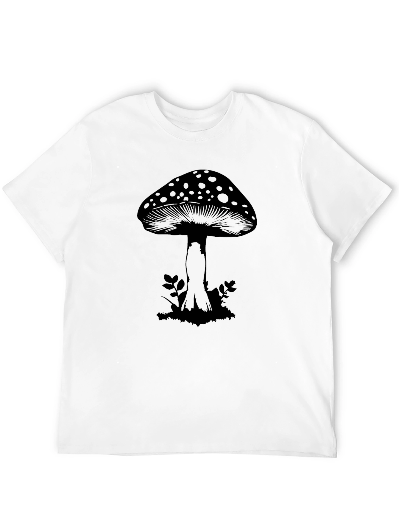 Mushroom Graphic Tee - Black Cotton Casual T-Shirt