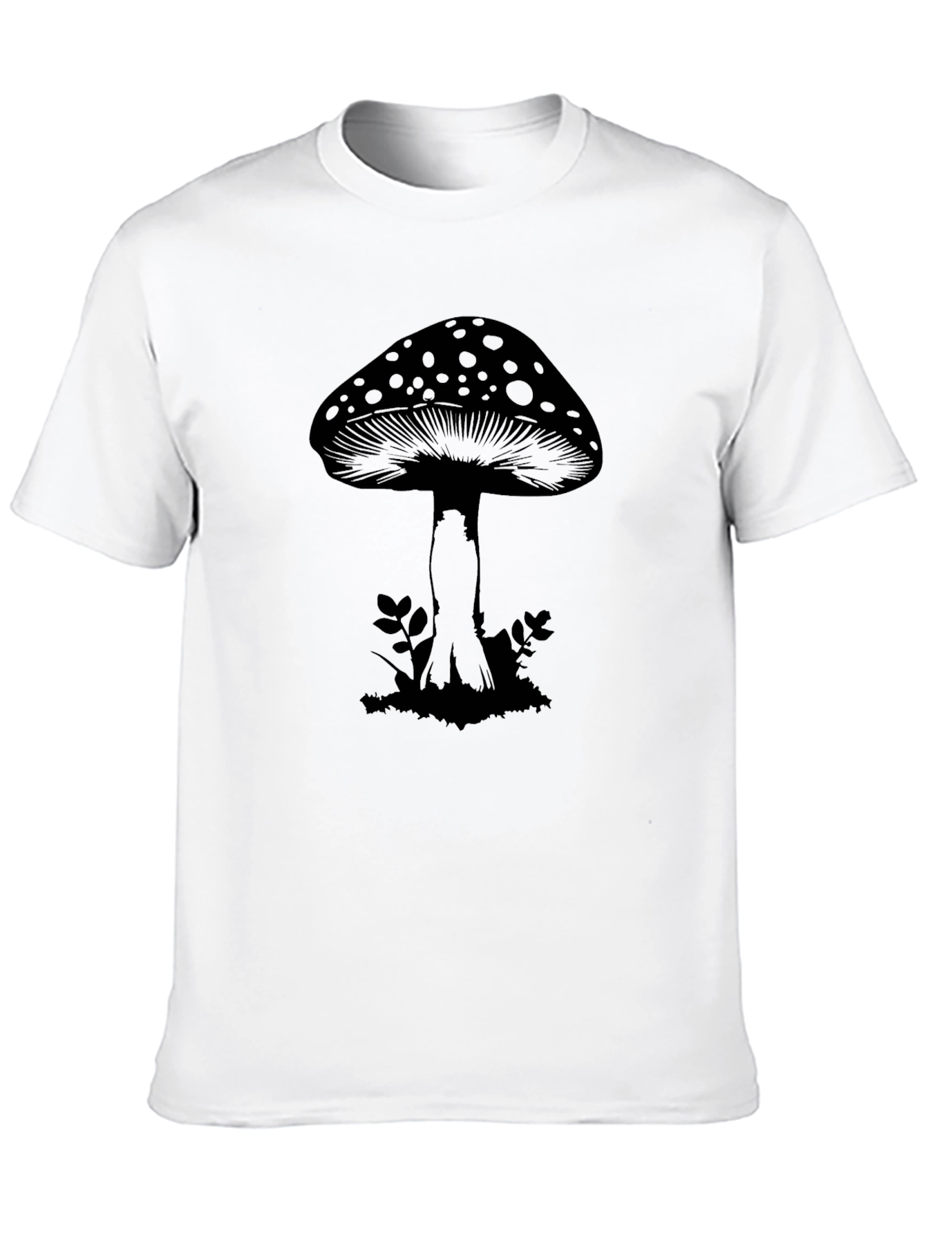 Mushroom Graphic Tee - Black Cotton Casual T-Shirt