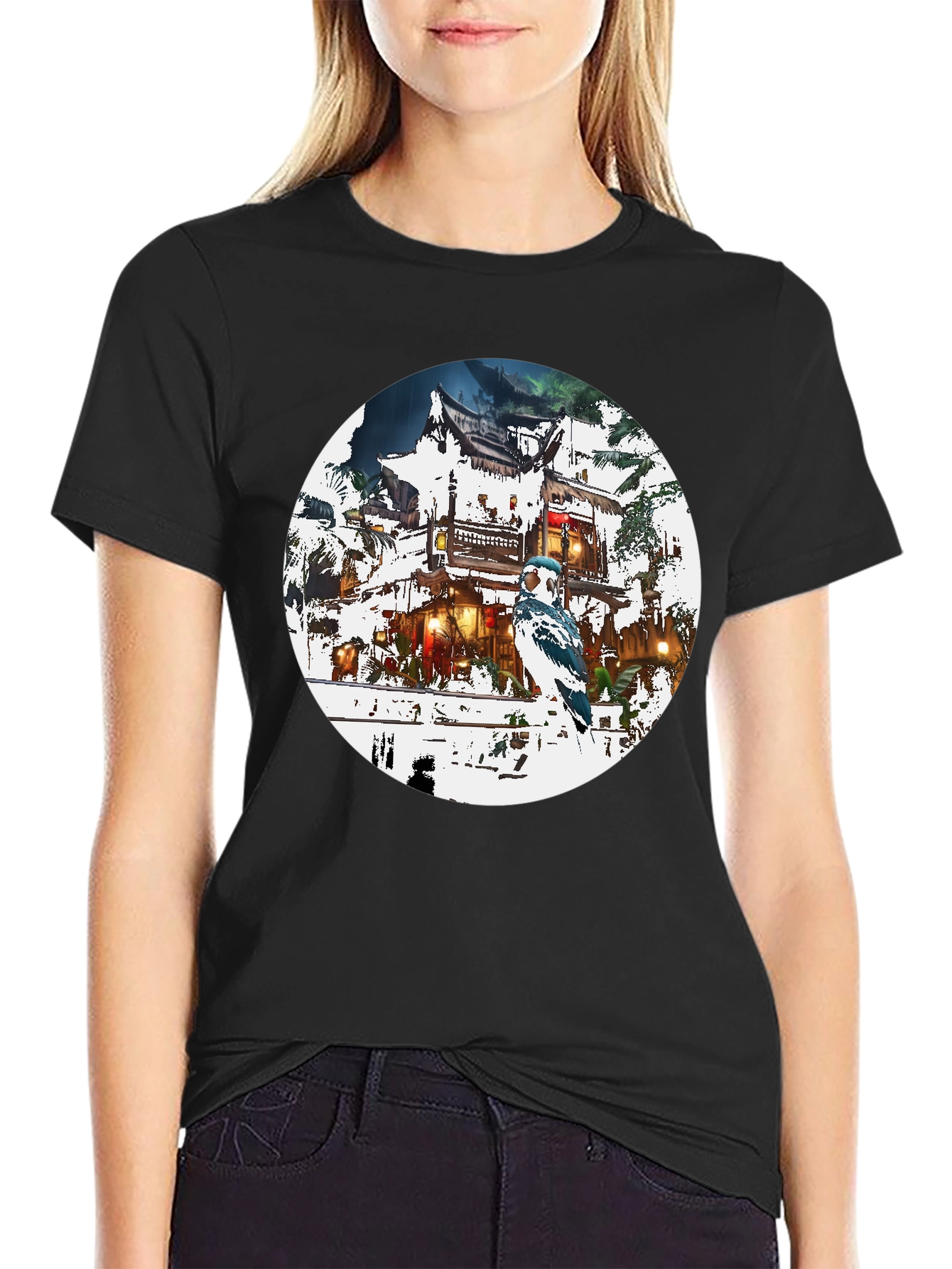 Asian-Inspired T-Shirt with Bird Design