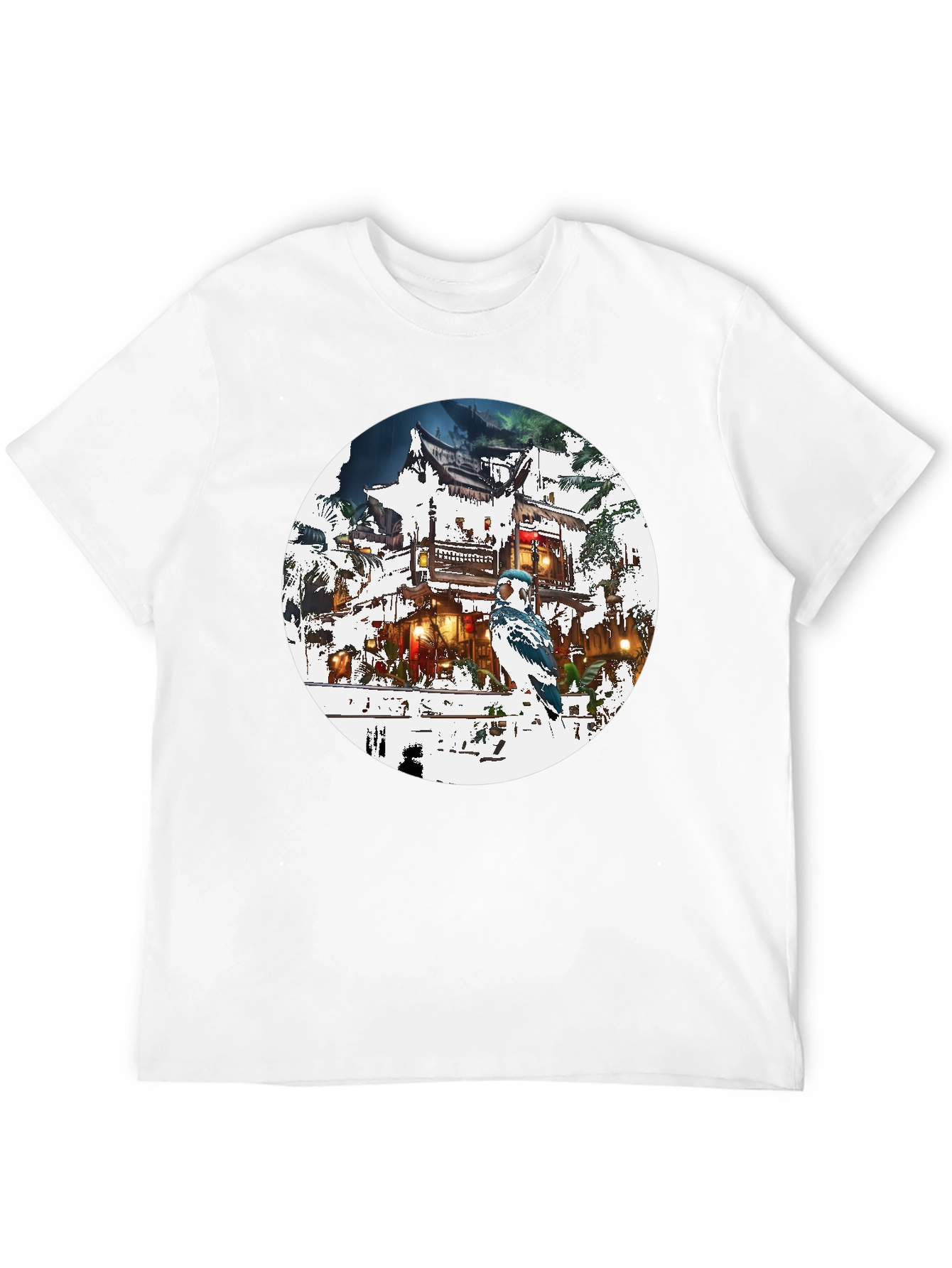 Asian-Inspired T-Shirt with Bird Design