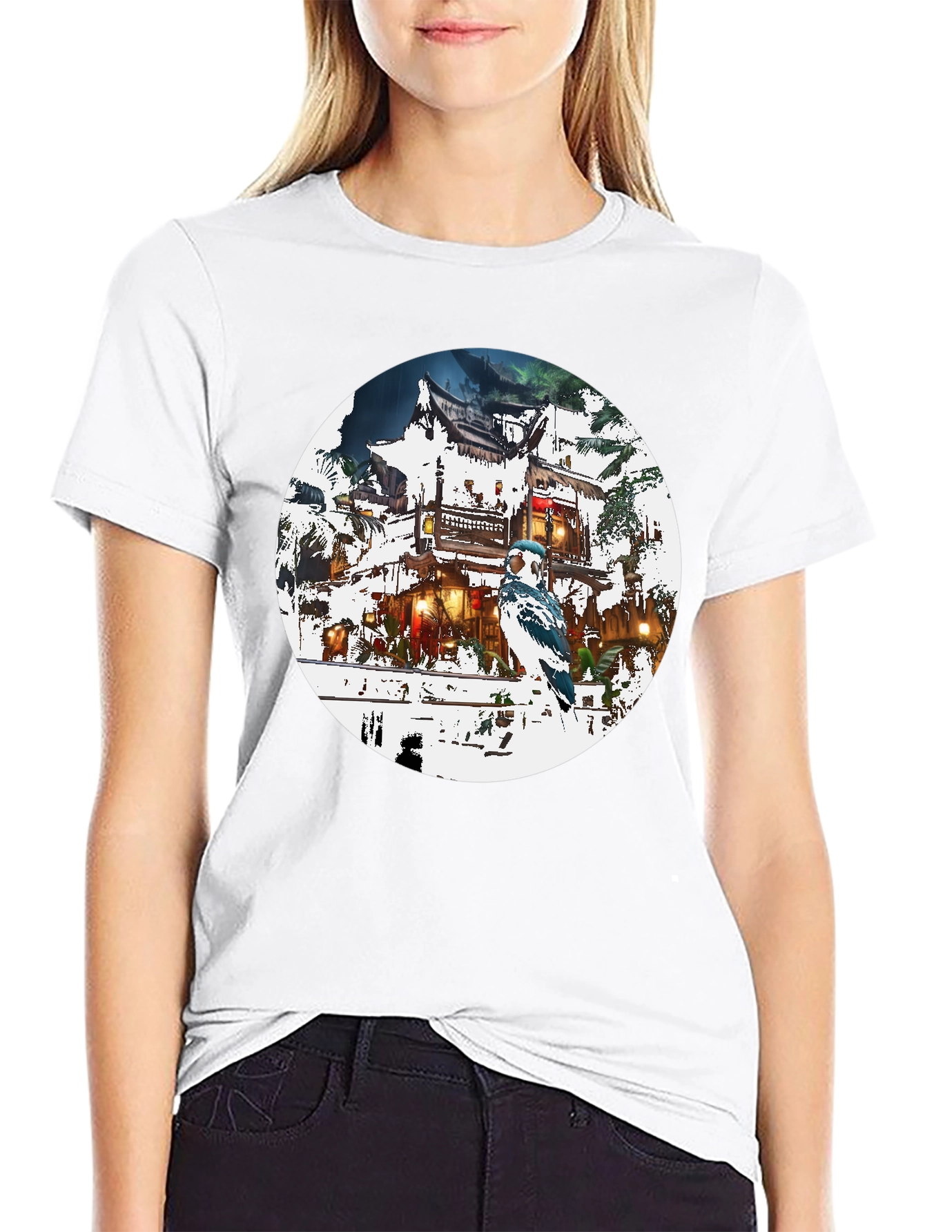 Asian-Inspired T-Shirt with Bird Design