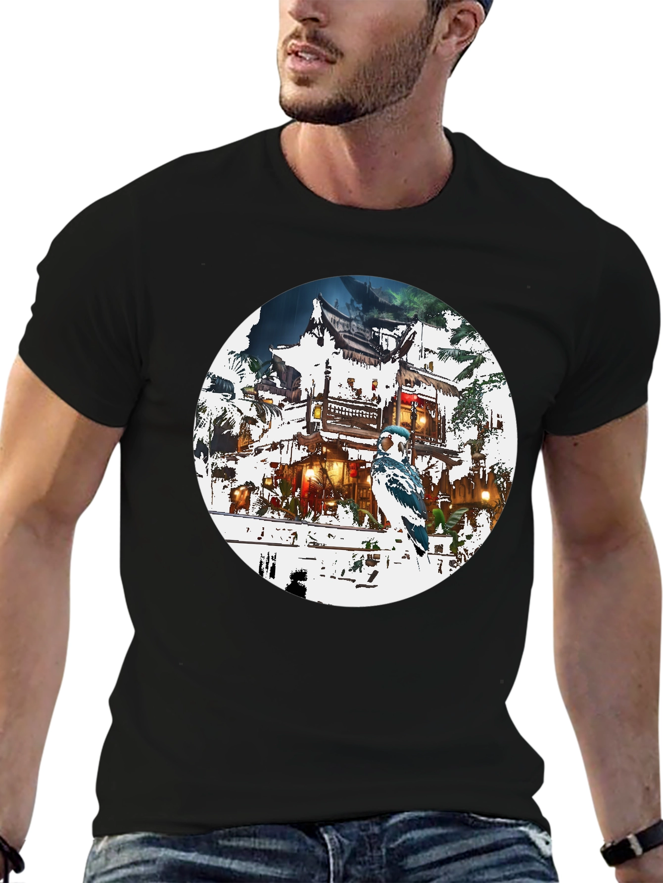 Asian-Inspired T-Shirt with Bird Design