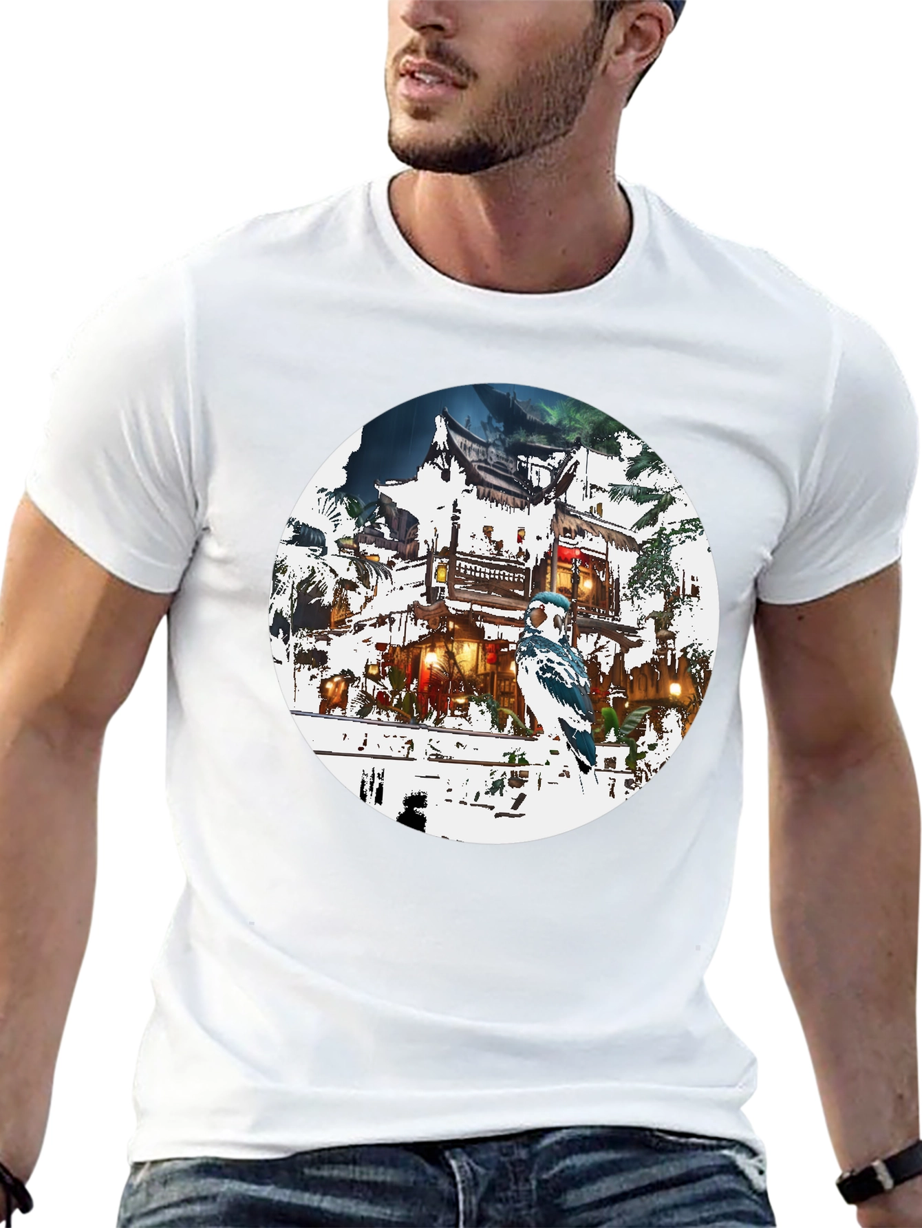 Asian-Inspired T-Shirt with Bird Design