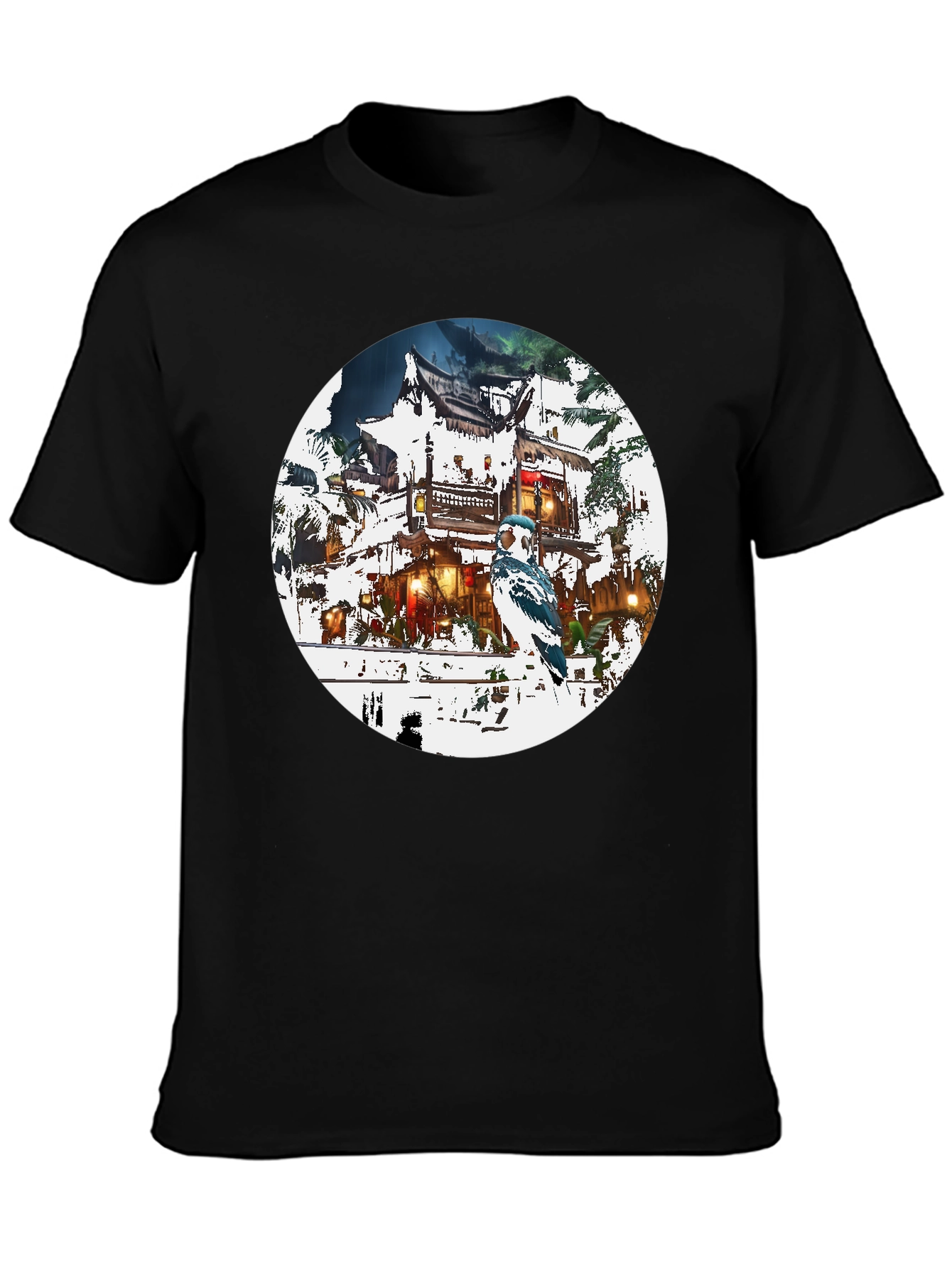 Asian-Inspired T-Shirt with Bird Design