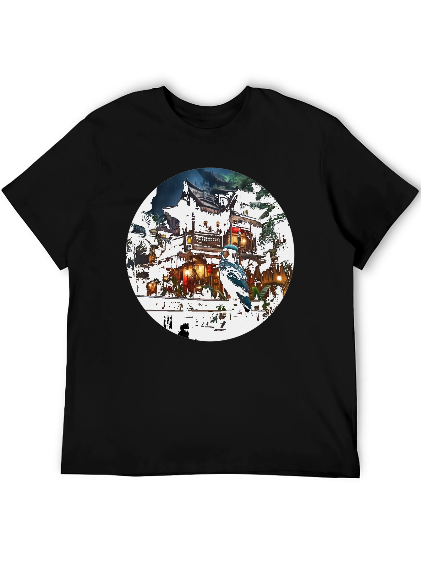Asian-Inspired T-Shirt with Bird Design