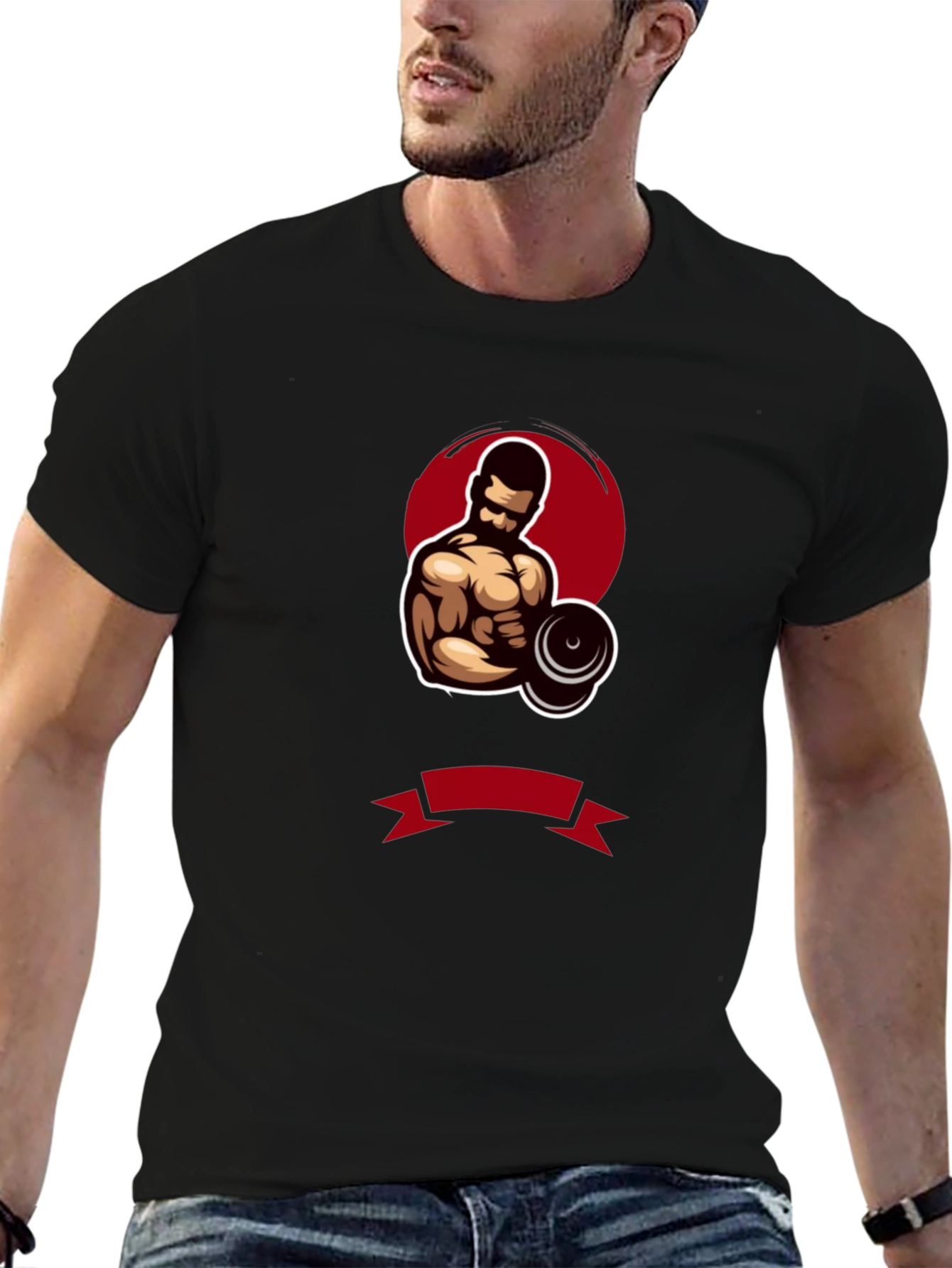 Gym Bodybuilder Graphic Tee - Black Cotton Blend