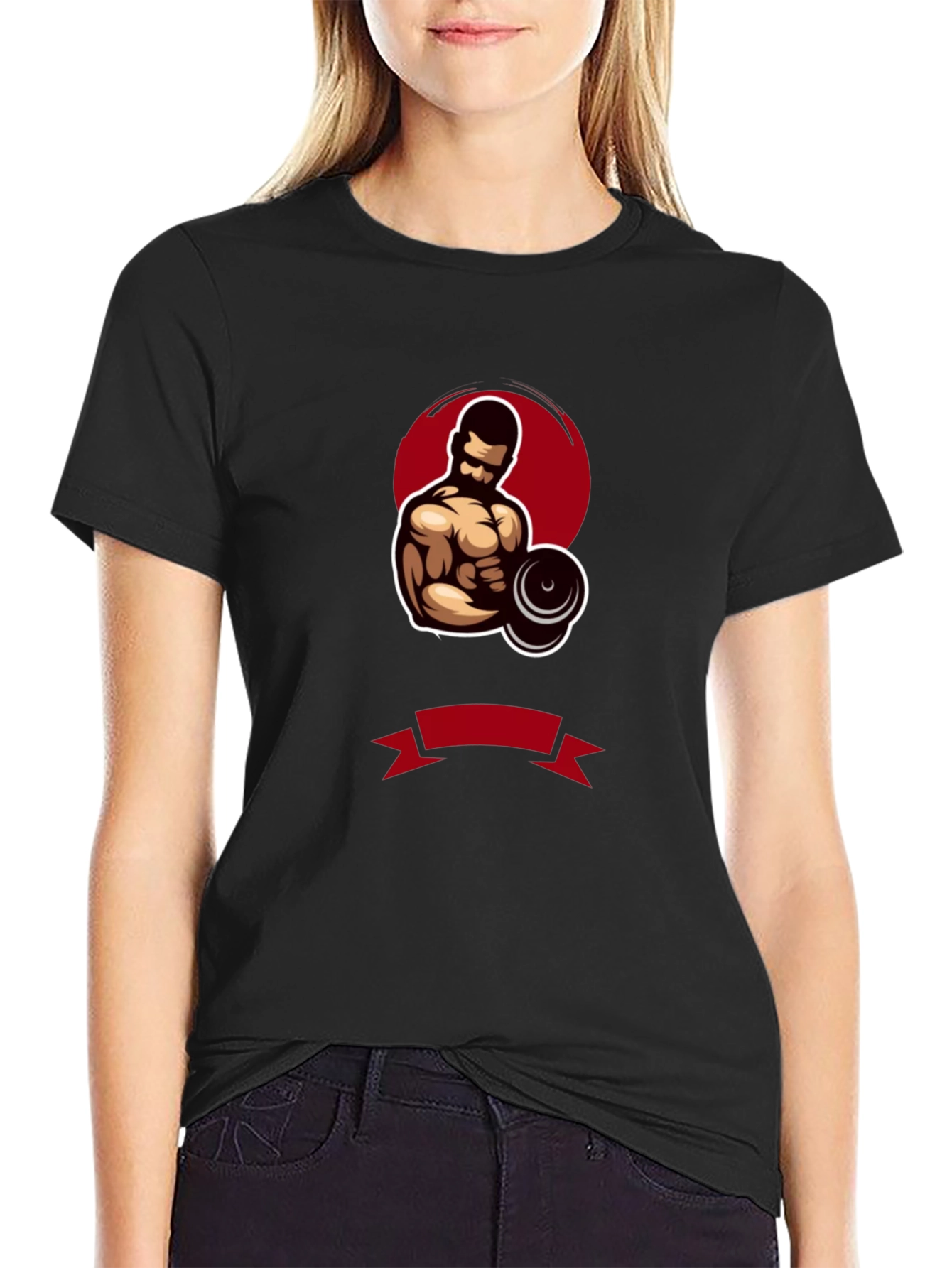Gym Bodybuilder Graphic Tee - Black Cotton Blend