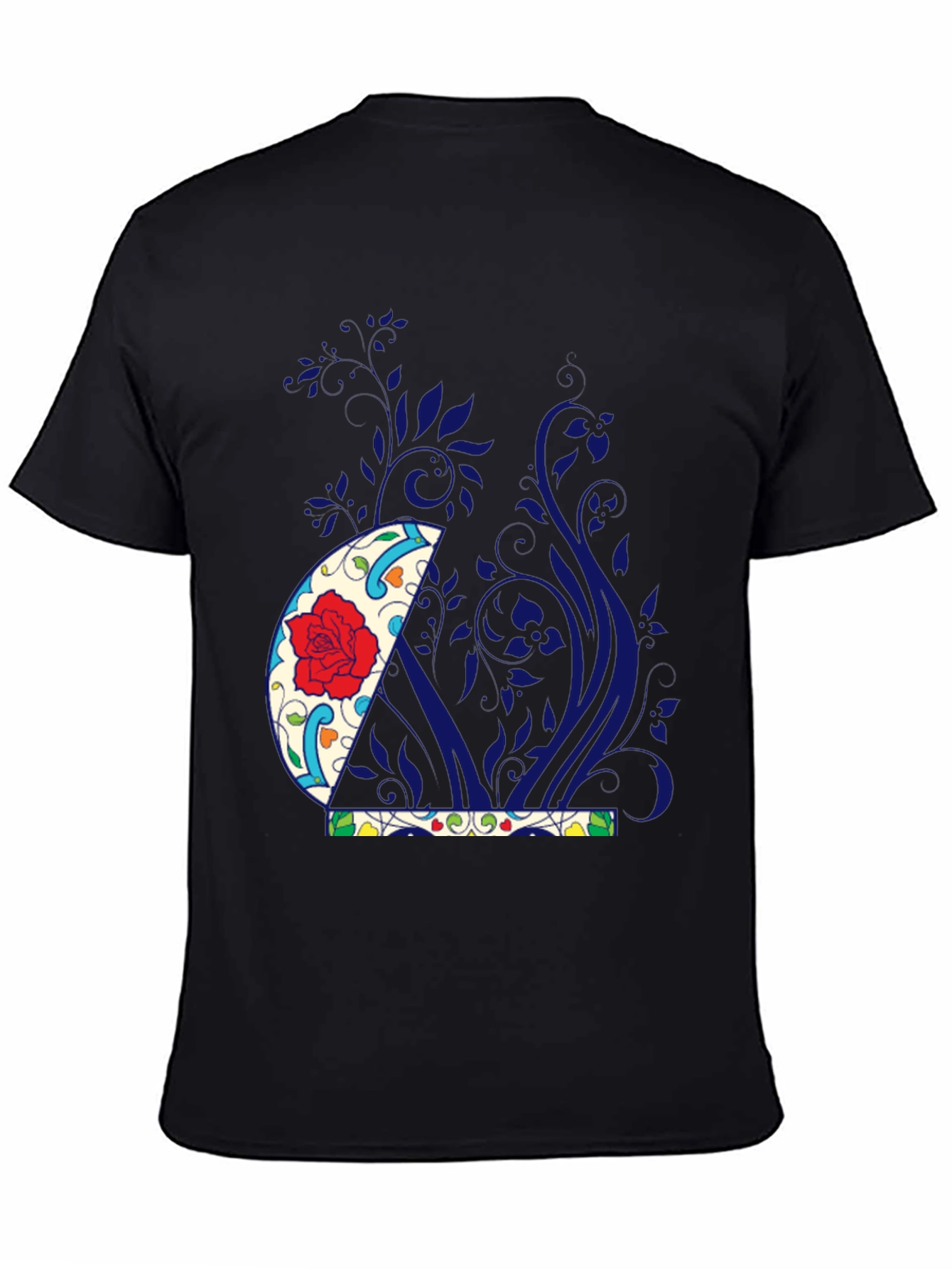 Floral Crescent Graphic Black Tee